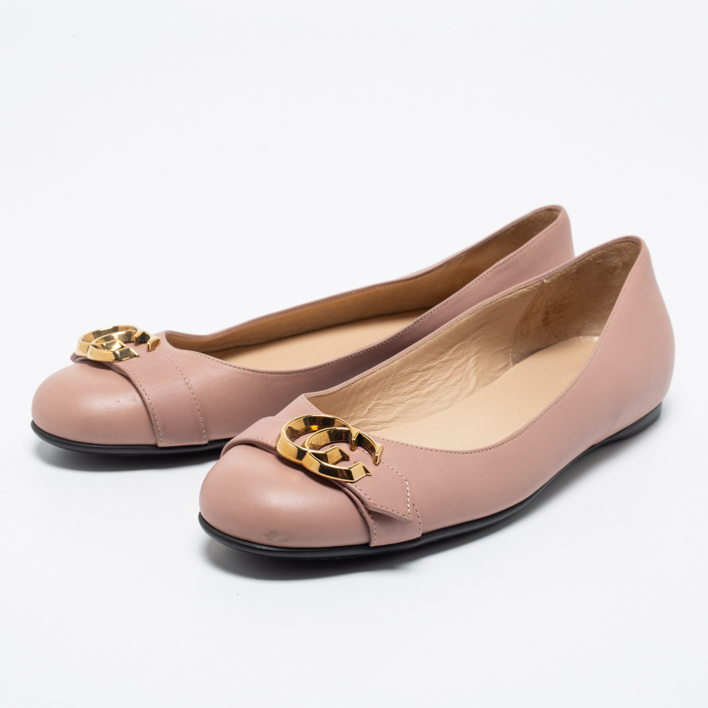

Gucci Pink Leather Double G Ballet Flats Size