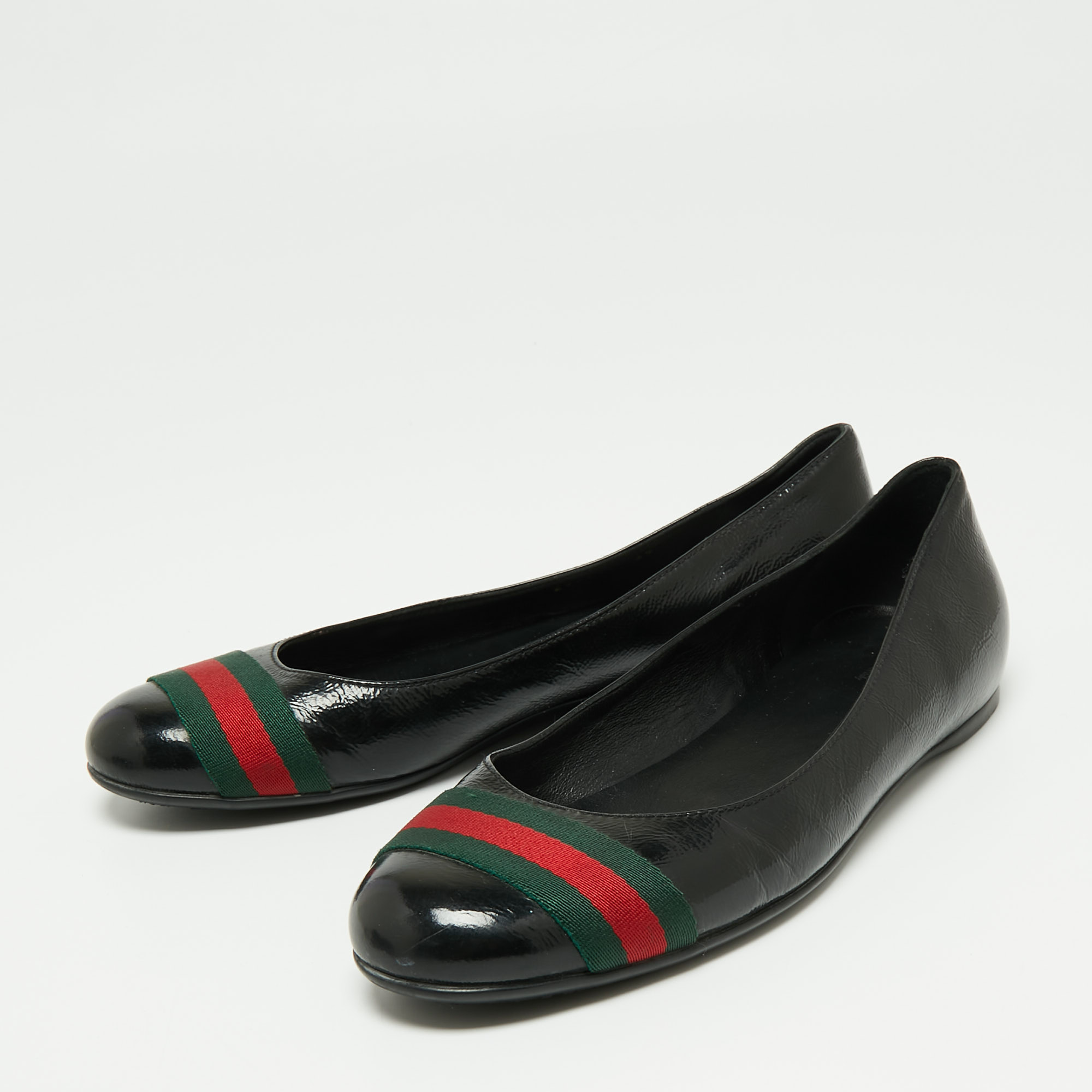 

Gucci Black Patent Leather Web Stripe Ballet Flats Size