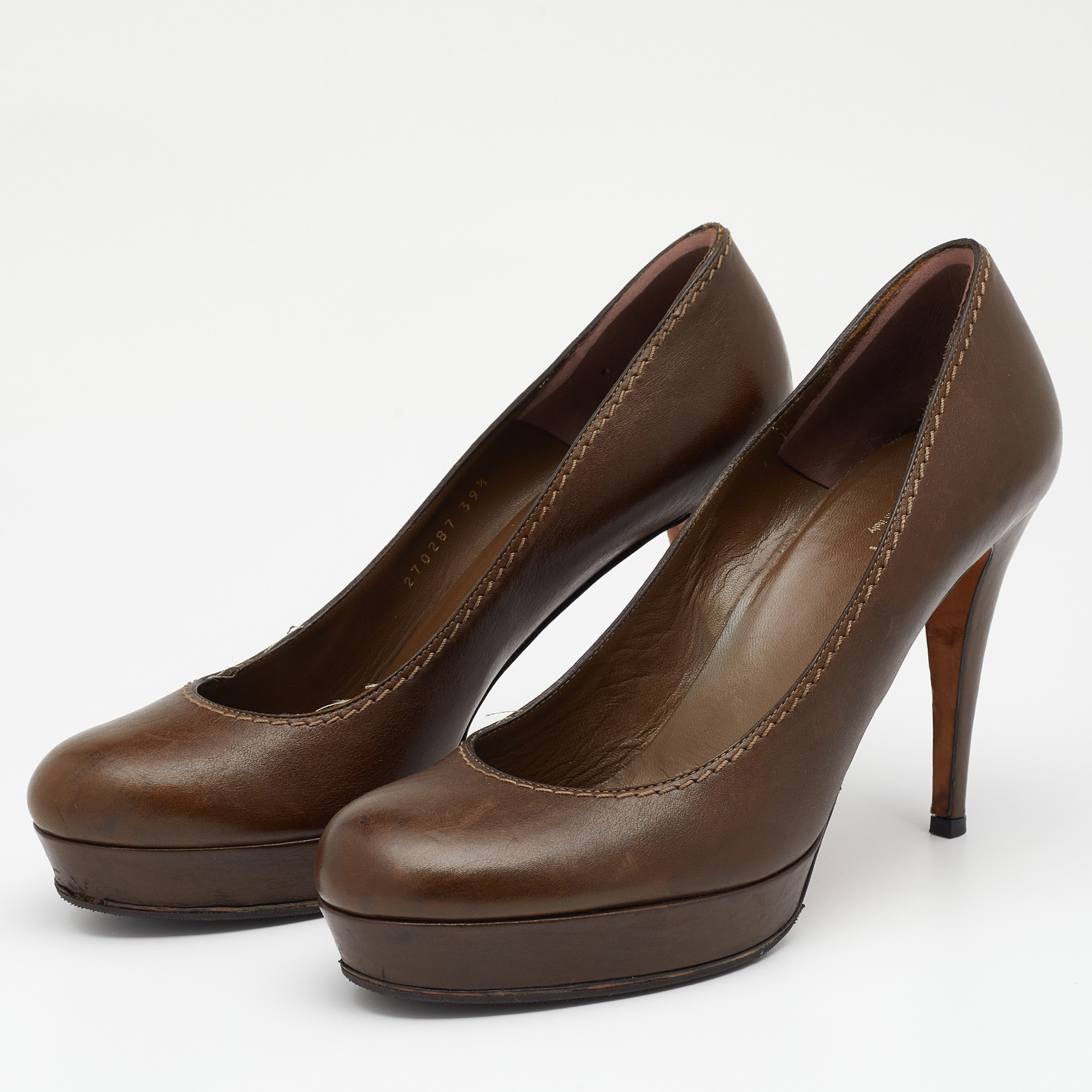 

Gucci Dark Brown Leather Round Toe Platform Pumps Size