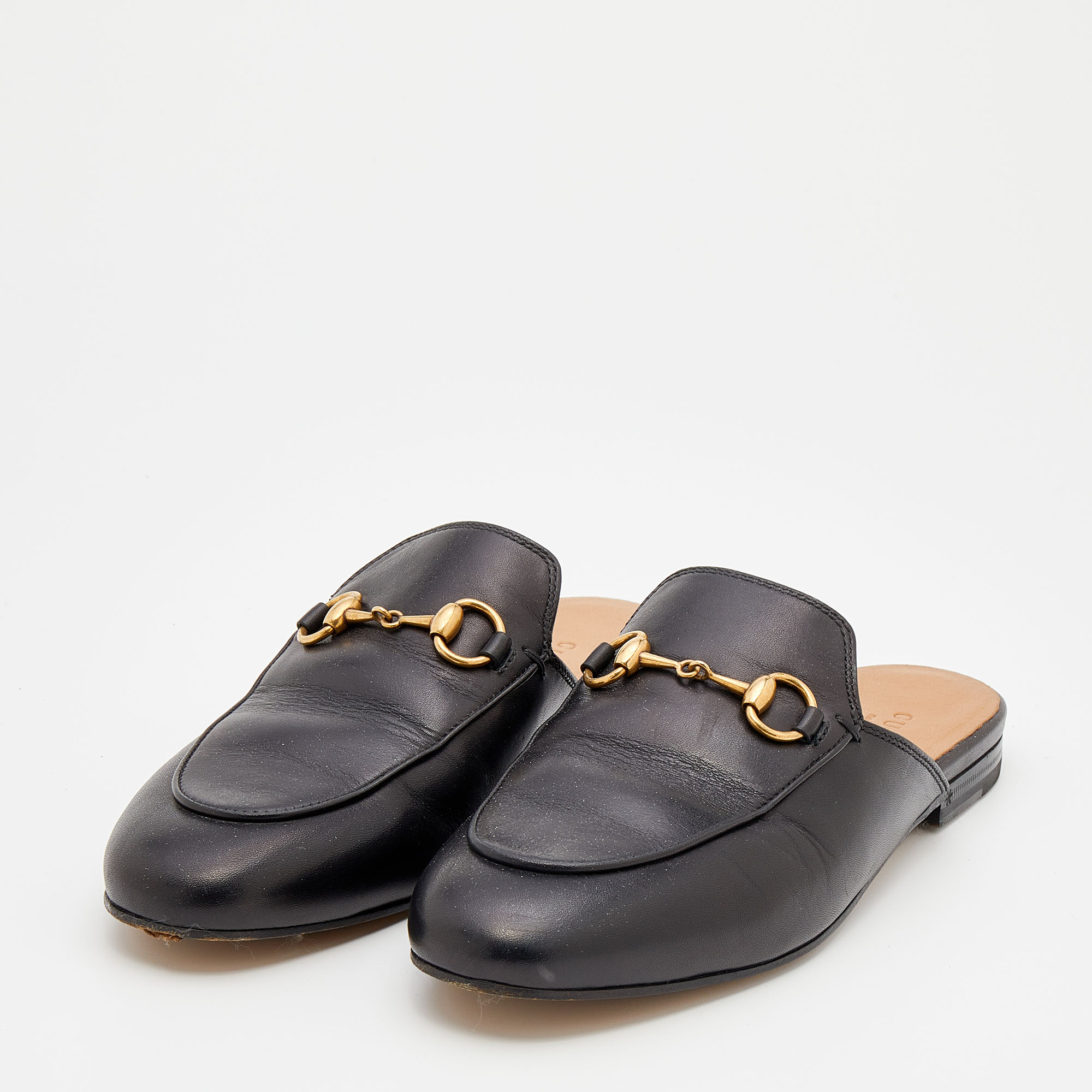 

Gucci Black Leather Princetown Flat Mules Size