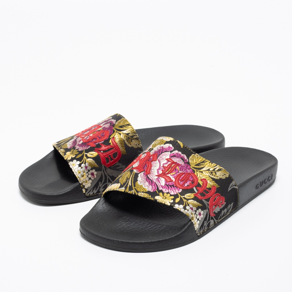

Gucci Multicolor Brocade Fabric Blind for Love Flat Slides Size