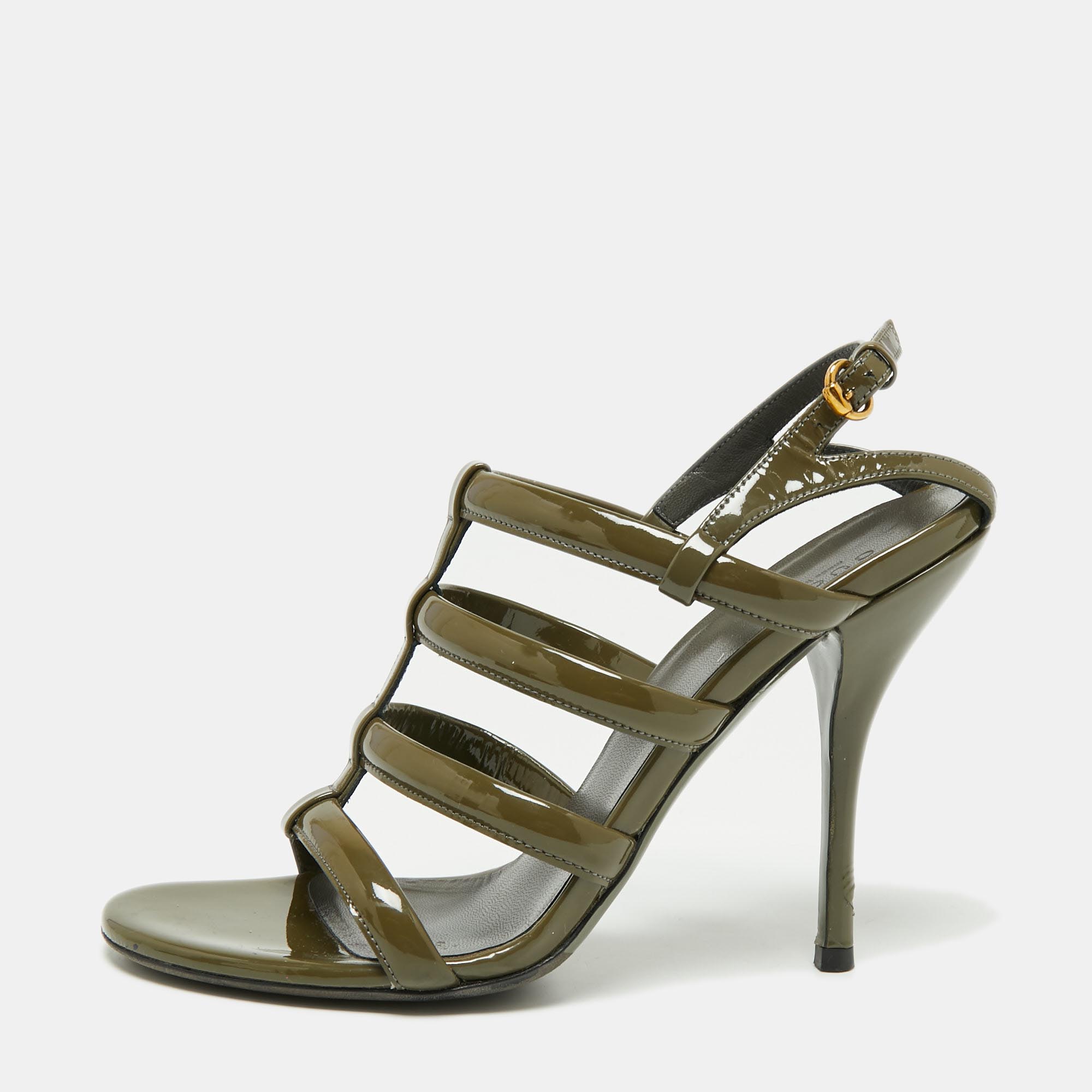 

Gucci Olive Green Patent Leather Ankle Strap Gladiator Sandals Size