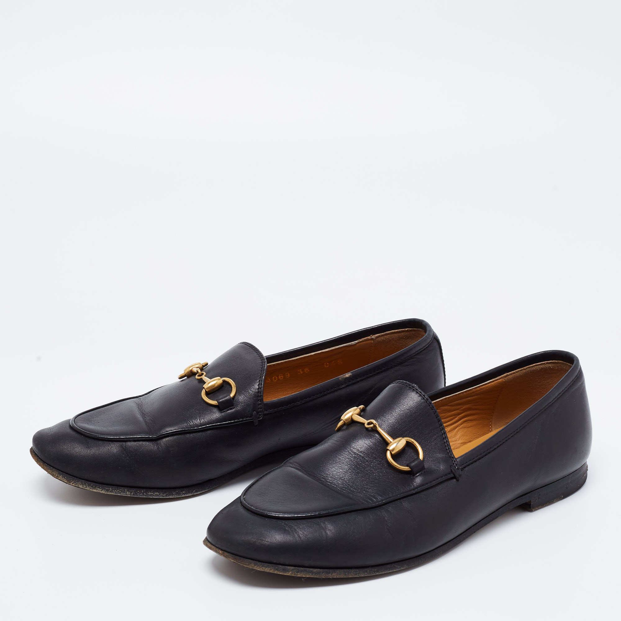 

Gucci Black Leather Jordaan Horsebit Loafers Size