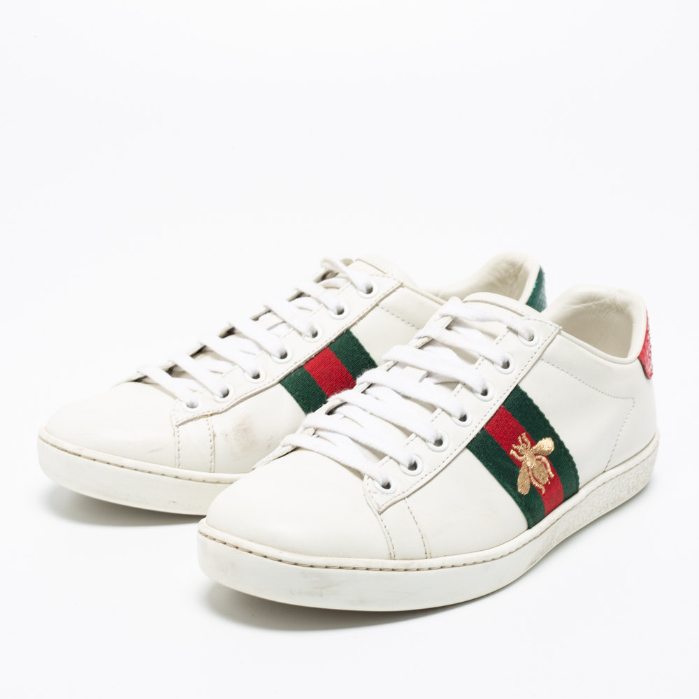

Gucci White Leather Embroidered Bee Ace Low Top Sneakers Size