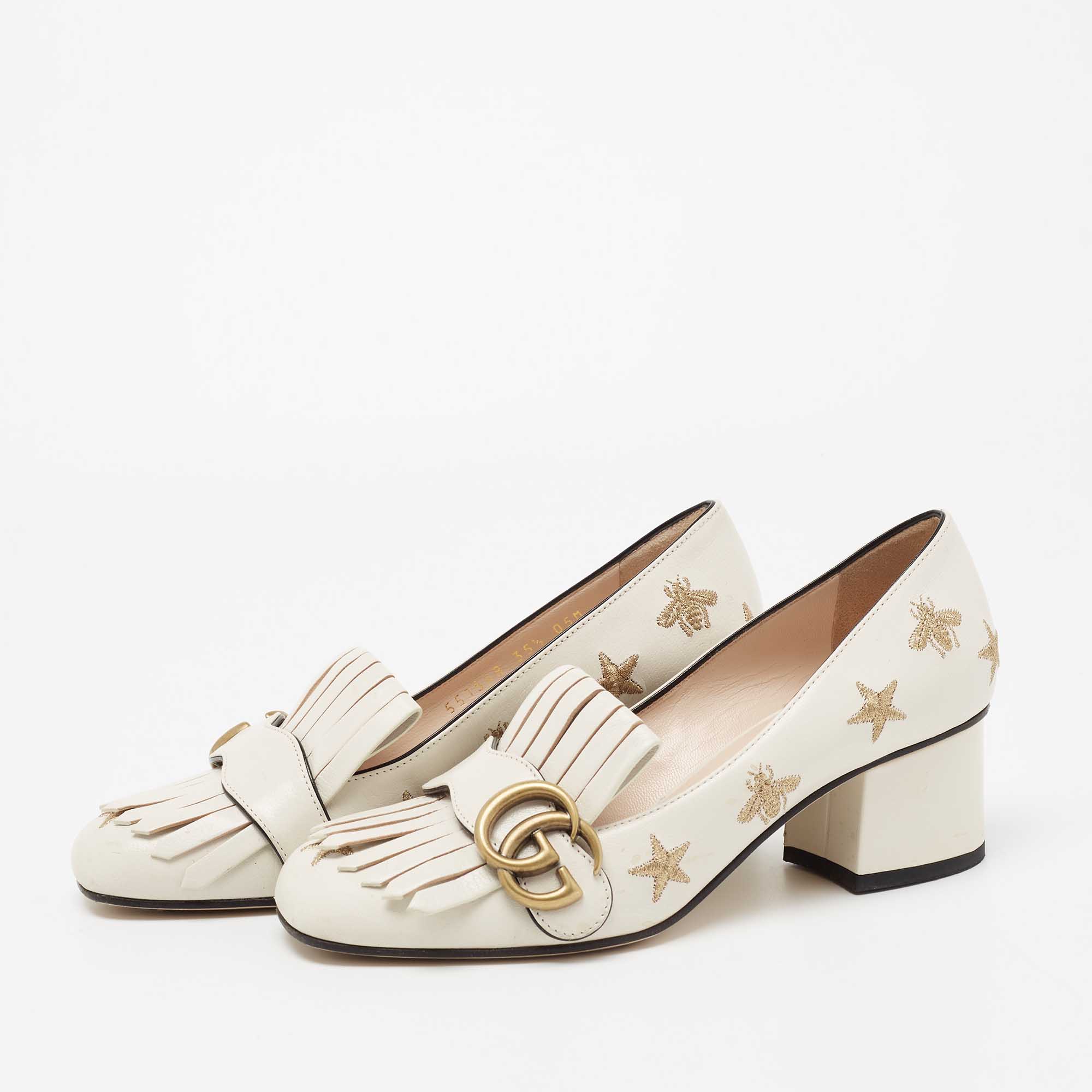 

Gucci Off White Leather GG Marmont Pumps Size
