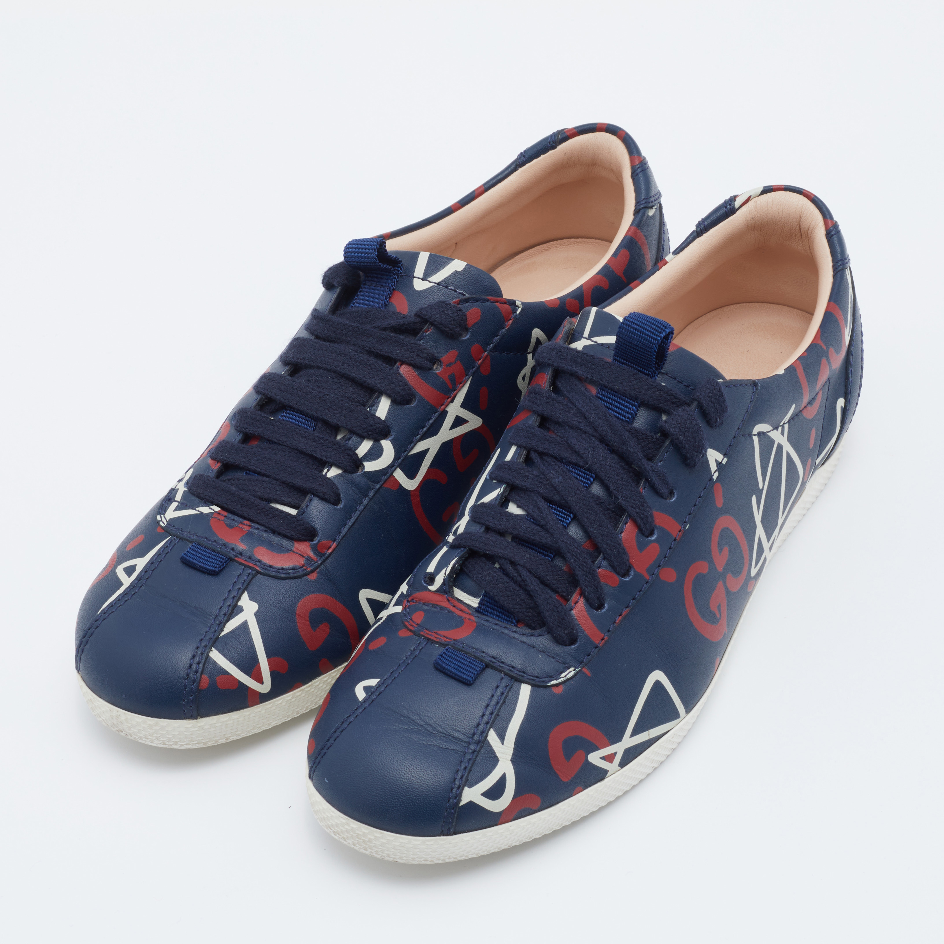 

Gucci Blue Leather Ghost Lace Up Low Top Sneakers Size