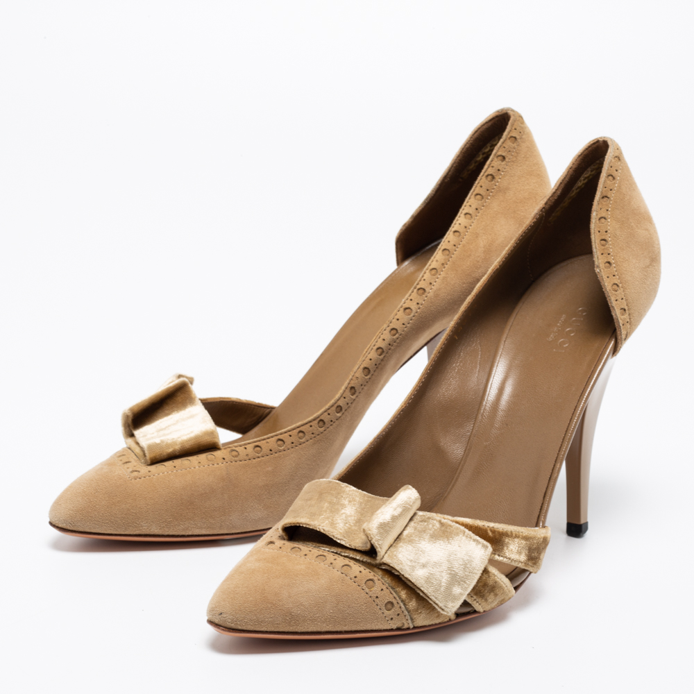

Gucci Beige Suede and Velvet Bow D'orsay Pumps Size