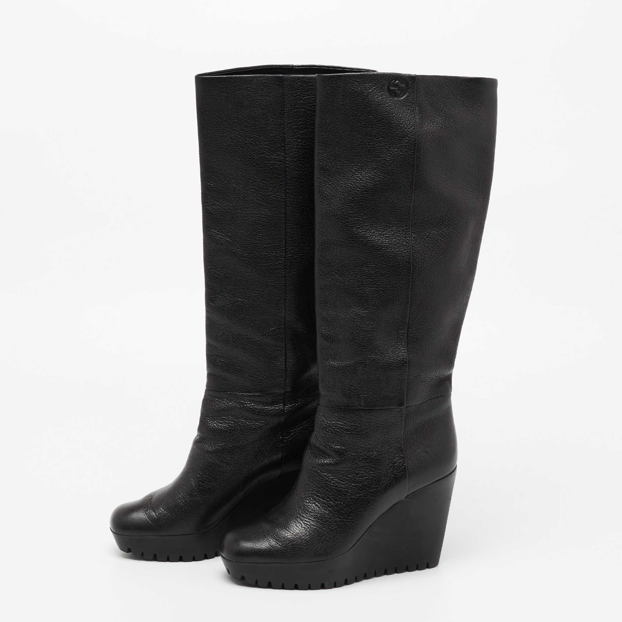 

Gucci Black Leather Wedge Knee Length Boots Size