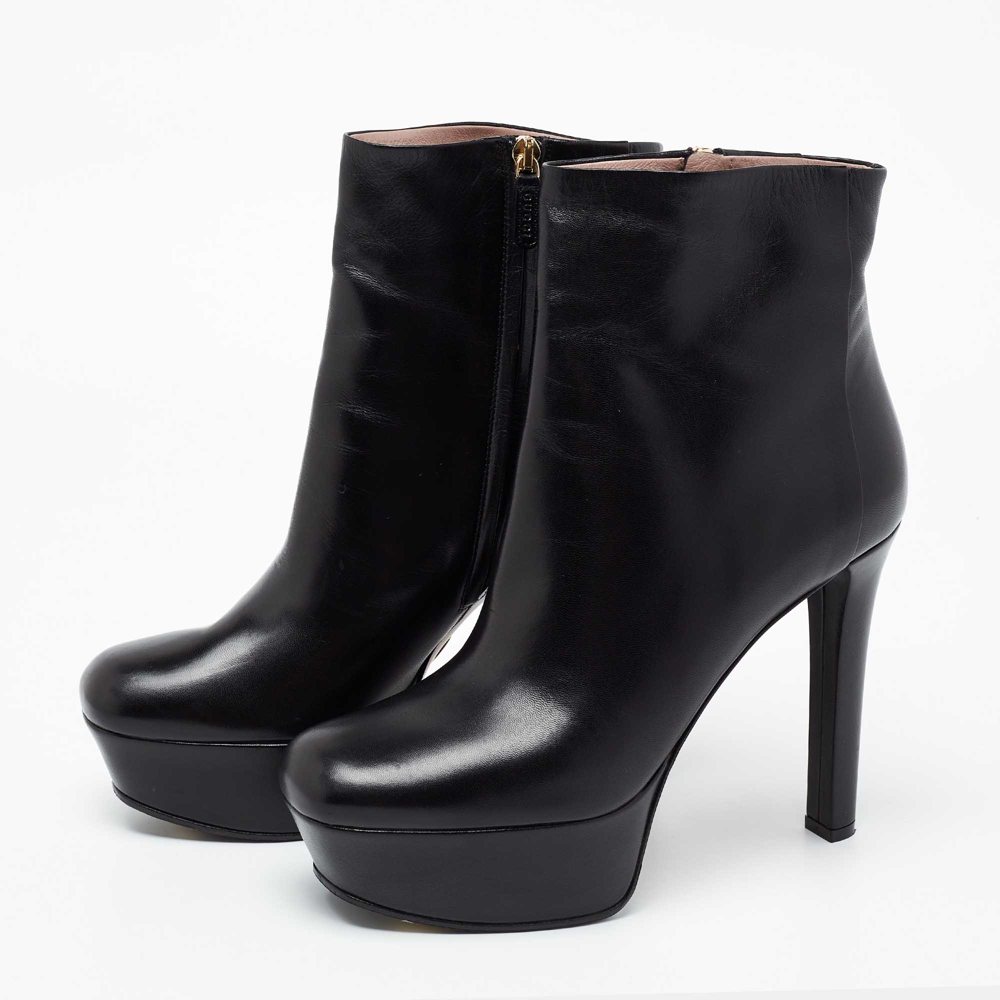 

Gucci Black Leather Platform Block Ankle Boots Size