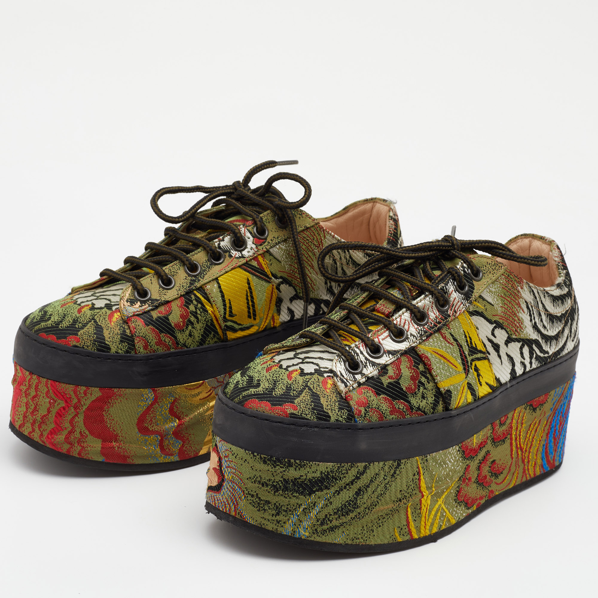 

Gucci Multicolor Jacquard Peggy Wedge Platform Sneakers Size