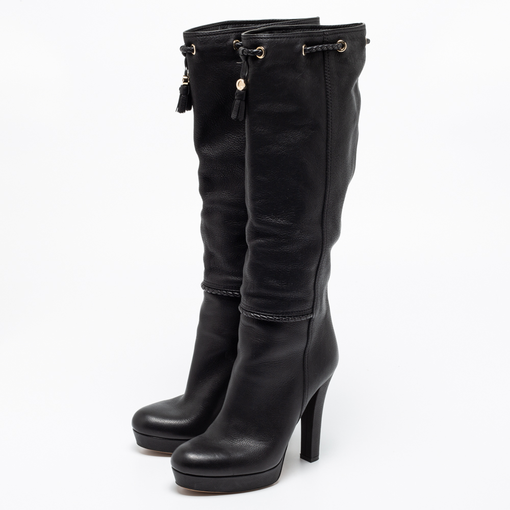 

Gucci Black Leather Alexa Platform Knee High Boots Size