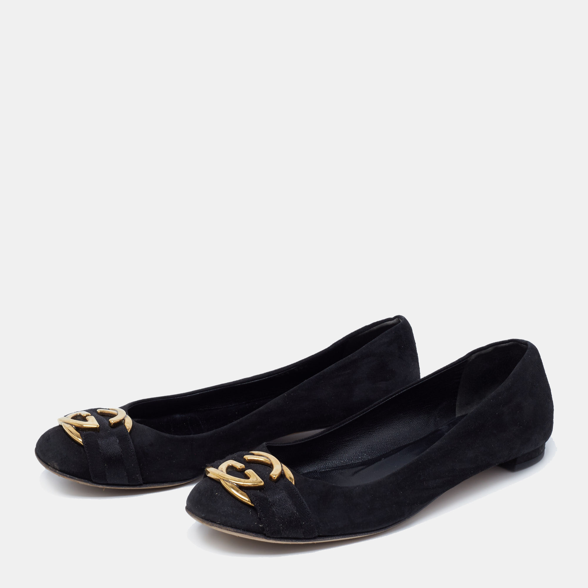 

Gucci Black Suede Interlocking G Buckle Ballet Flats Size