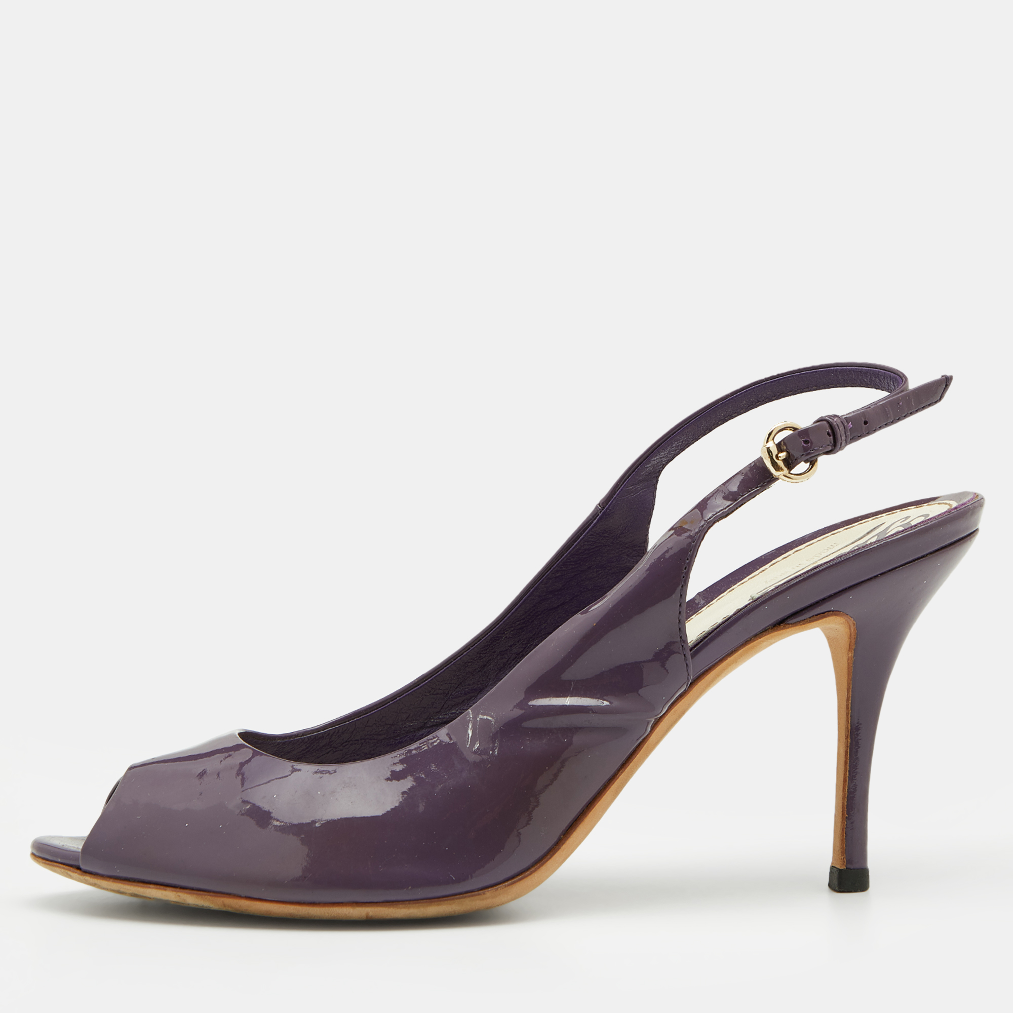

Gucci Purple Patent Leather Peep-Toe Slingback Sandals Size