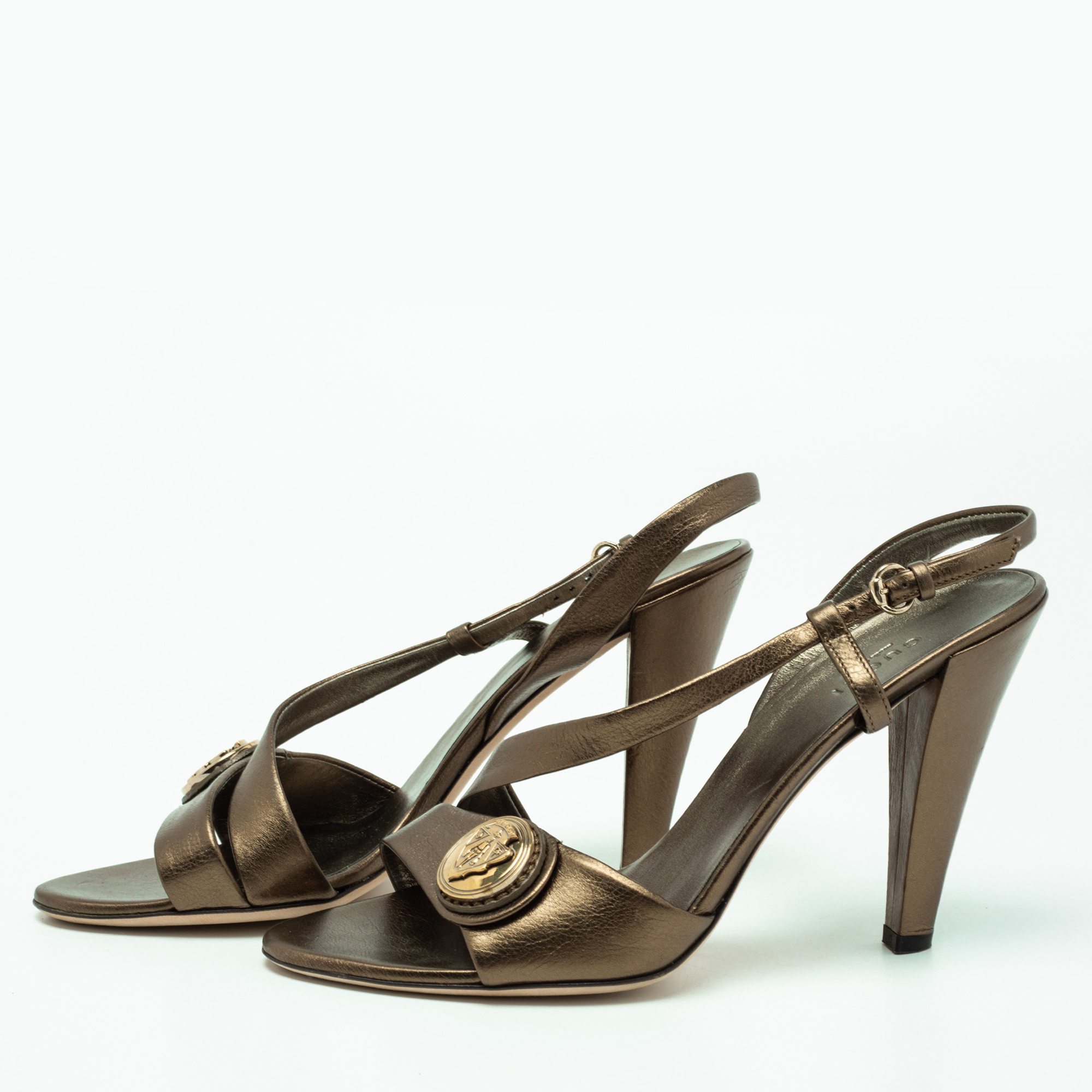 

Gucci Metallic Green Hysteria Slingback Sandals Size