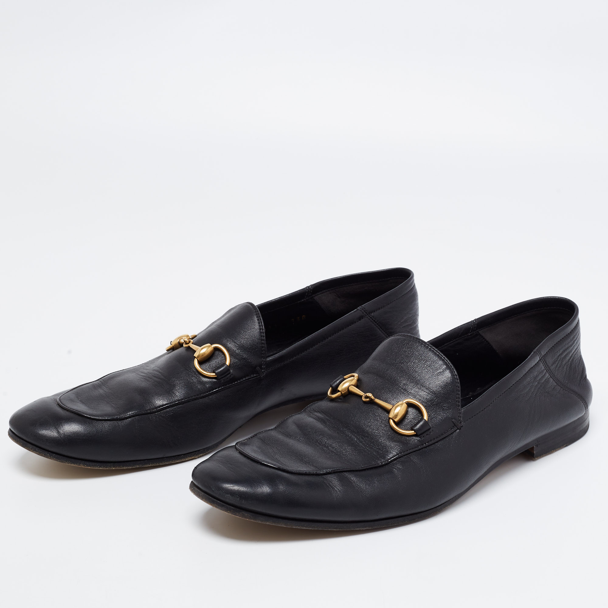 

Gucci Black Leather Jordaan Horsebit Slip On Loafers Size