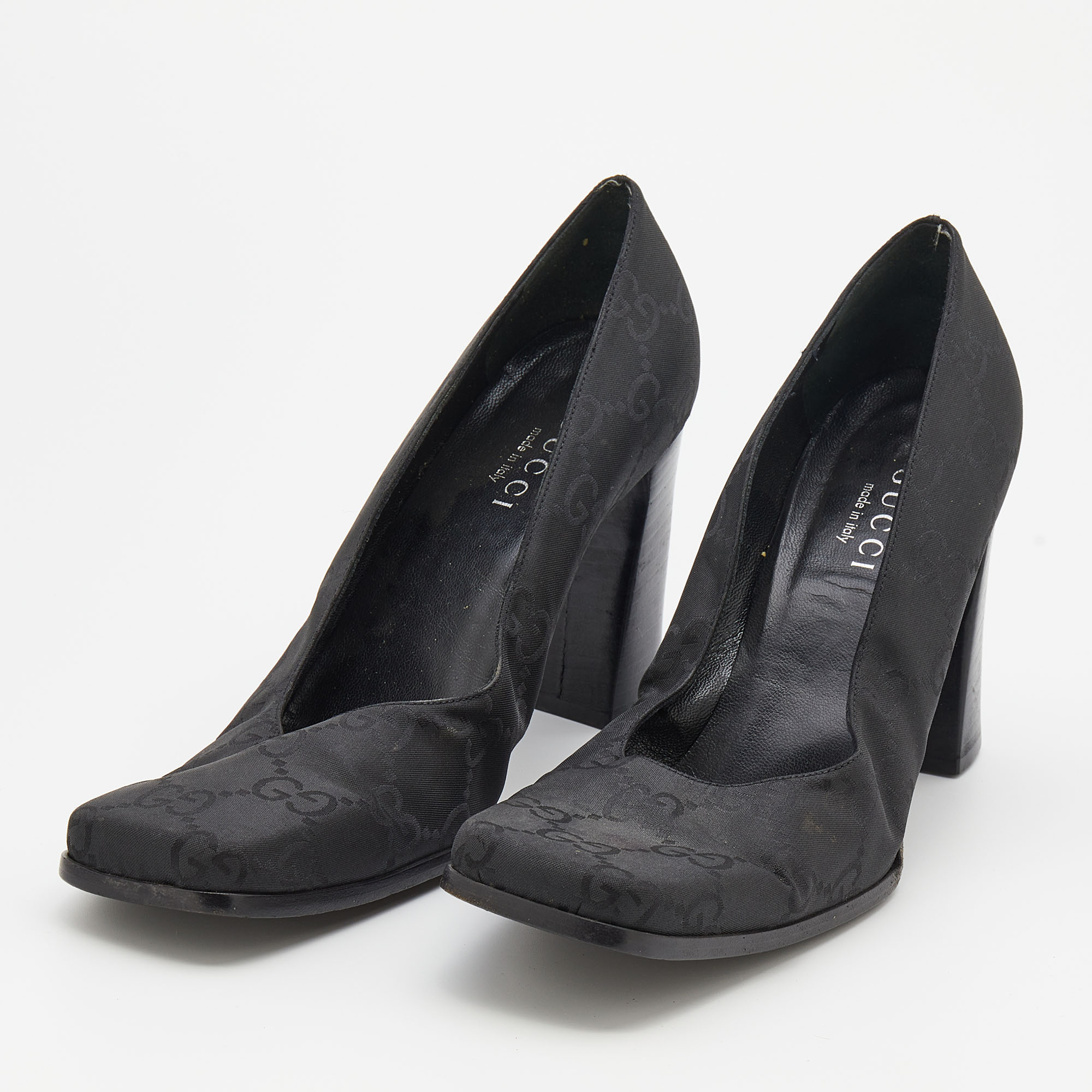 

Gucci Black GG Canvas Square Toe Block Heel Pumps Size