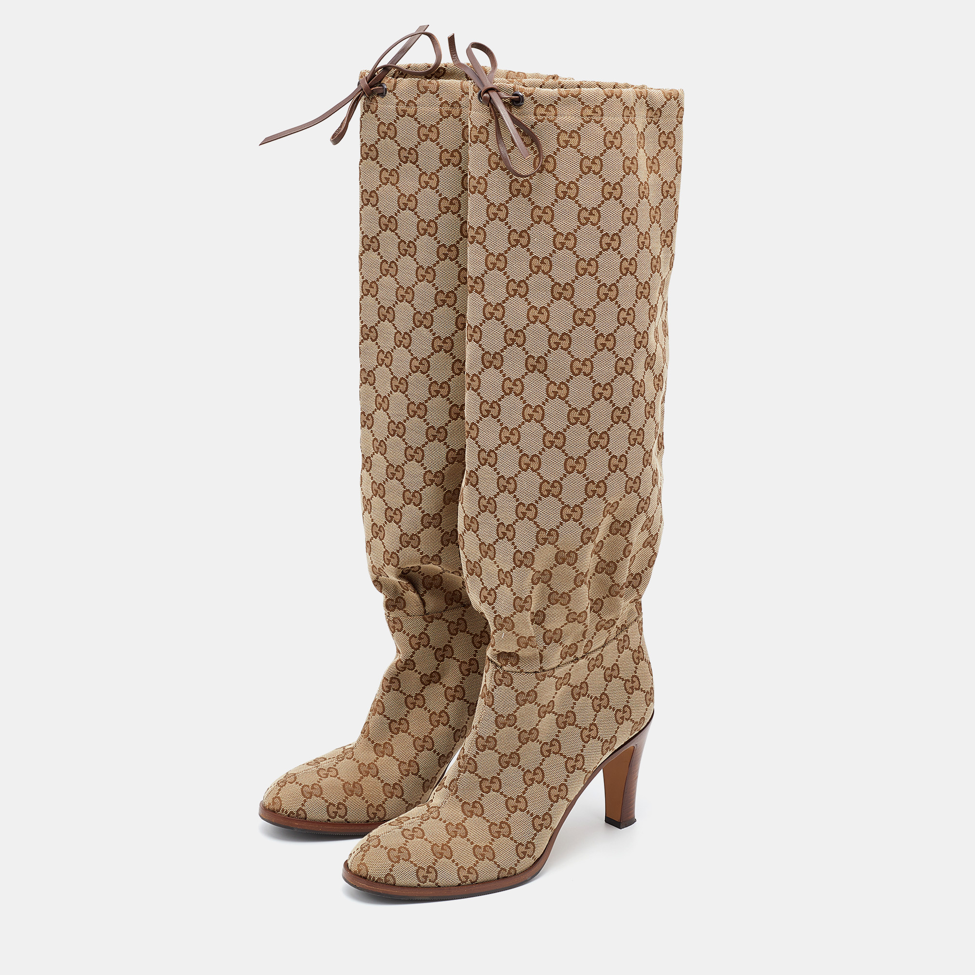 

Gucci Beige/Brown GG Canvas Lisa Knee length Boots Size