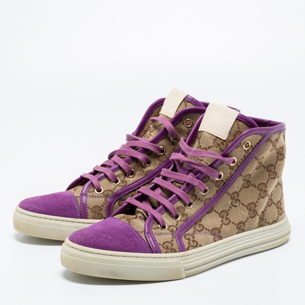 

Gucci Beige/Pink GG Canvas And Suede High Top Sneakers Size