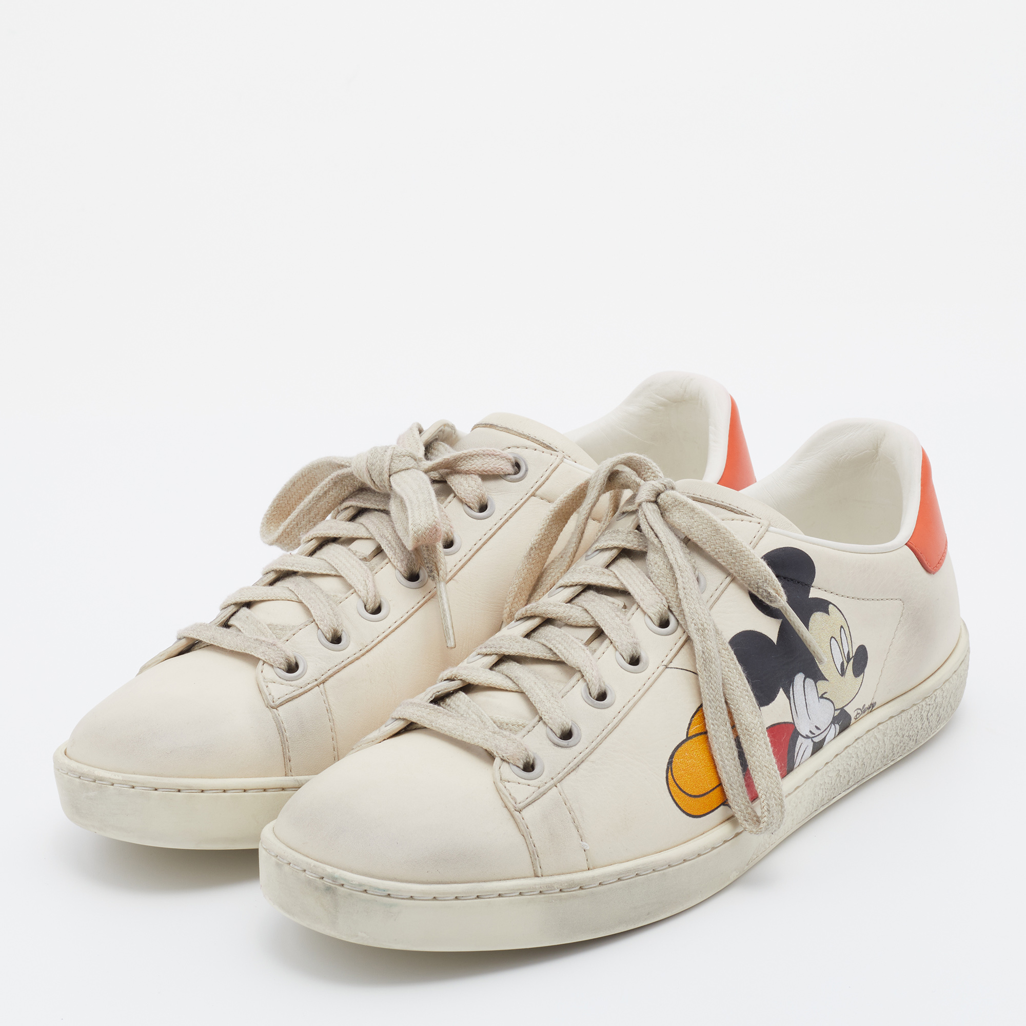 

Gucci x Disney Ivory Leather Ace Mickey Mouse Low Top Sneakers Size, Beige