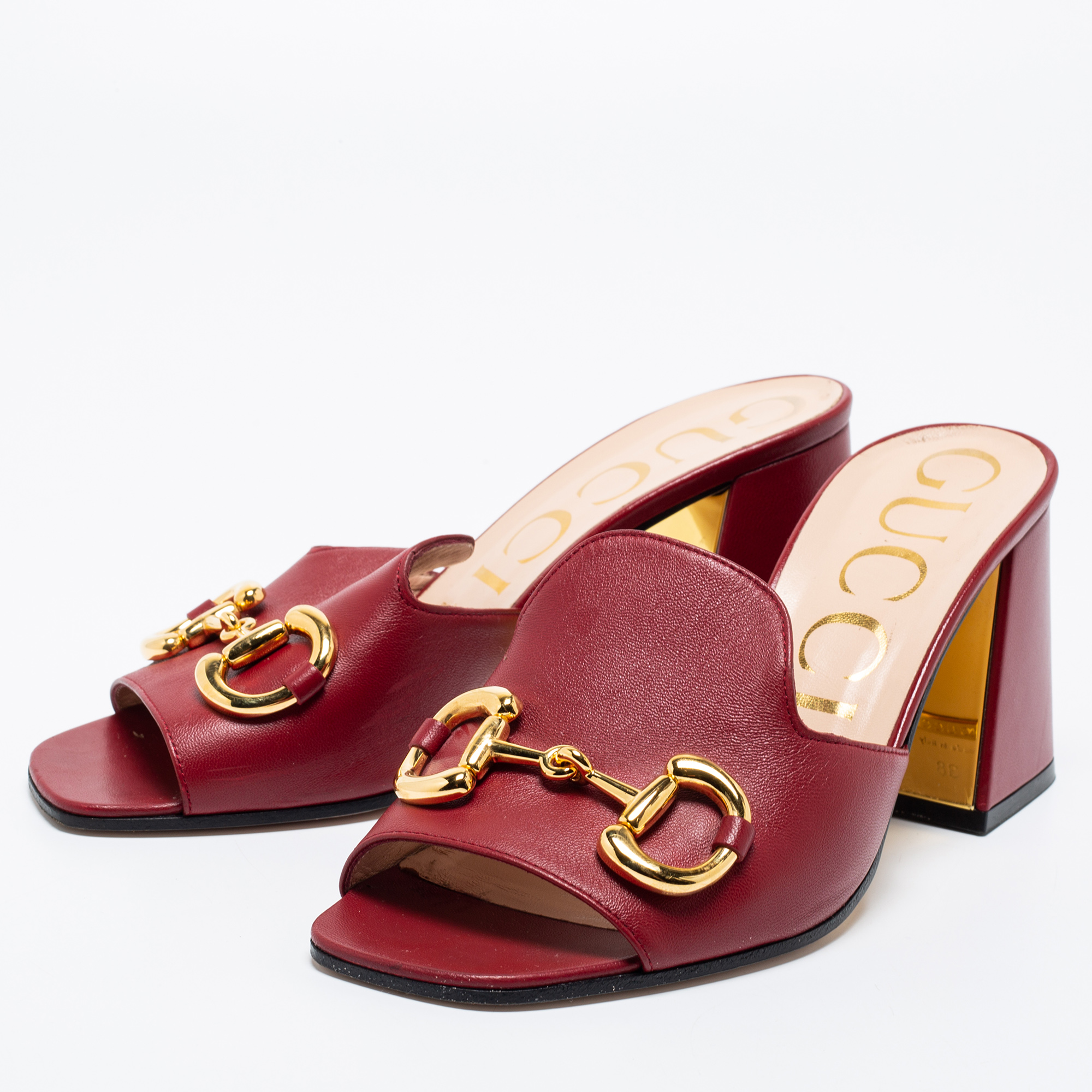 

Gucci Burgundy Leather Horsebit Slide Sandals Size
