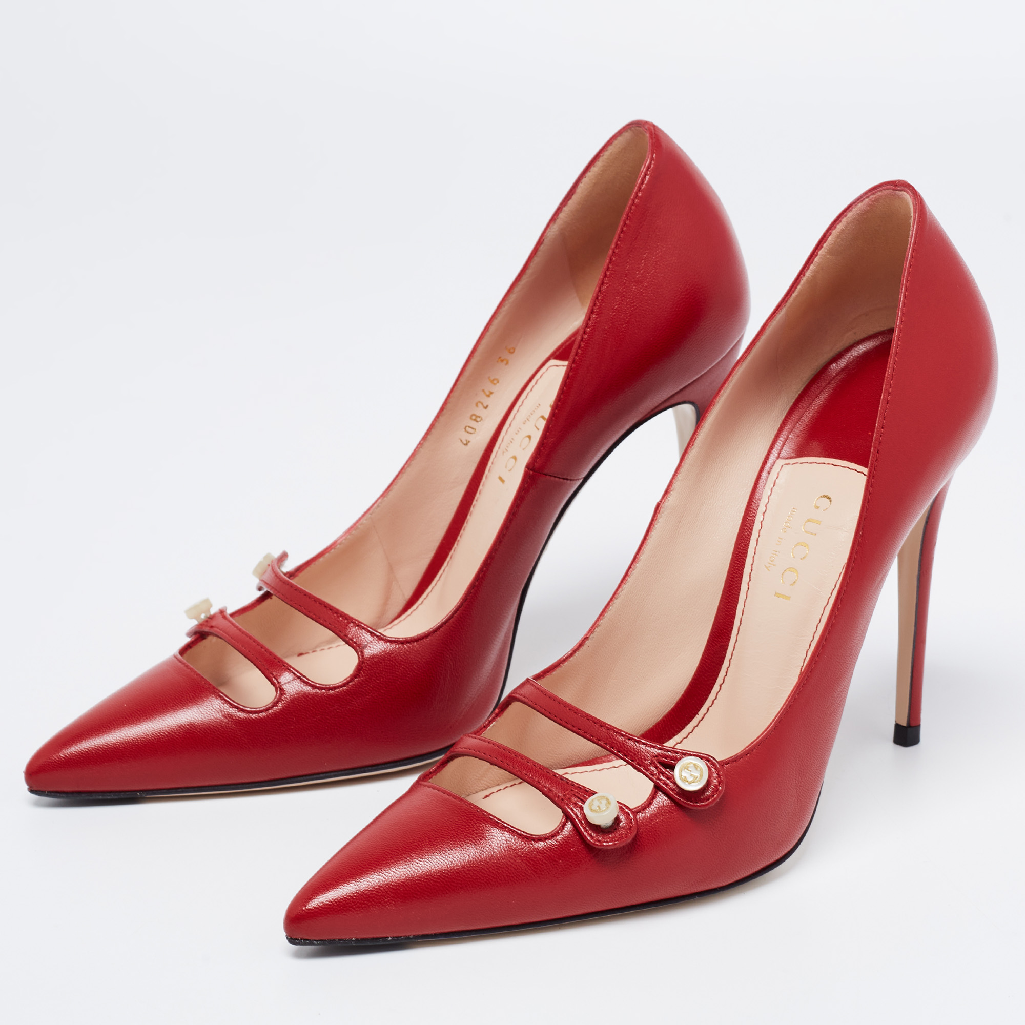 

Gucci Red Leather Aneta Pointed Toe Pumps Size