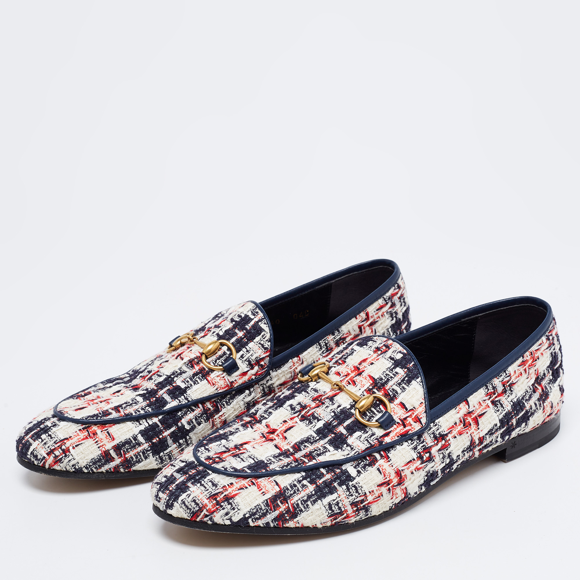 

Gucci Tri Color Tweed Horsebit Jordaan Loafers Size, White