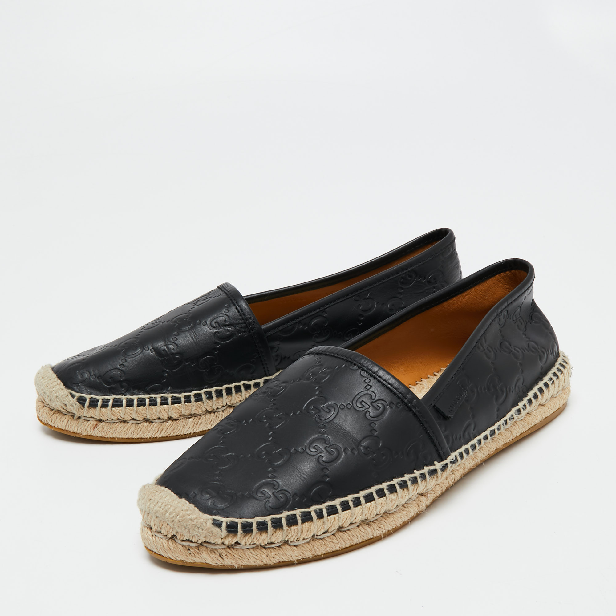 

Gucci Black Guccissima Leather Flat Espadrilles Size