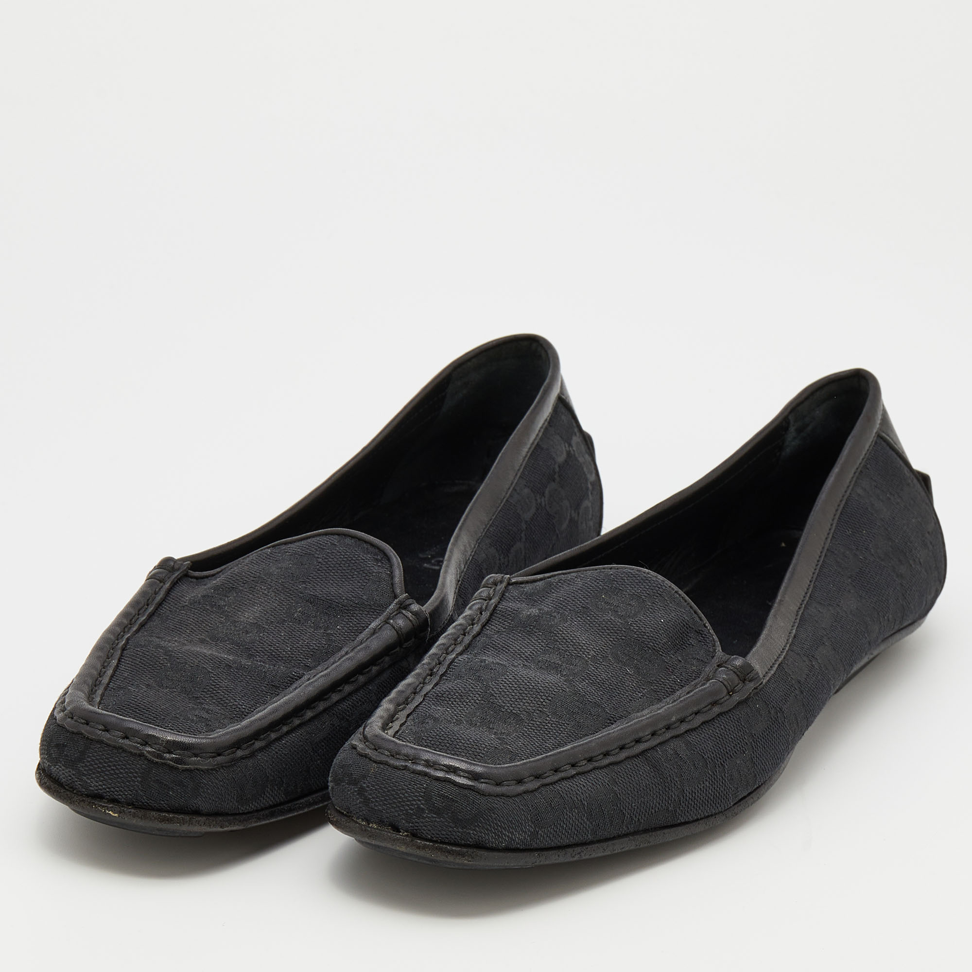 

Gucci Black Guccissima Canvas And Leather Slip On Loafers Size