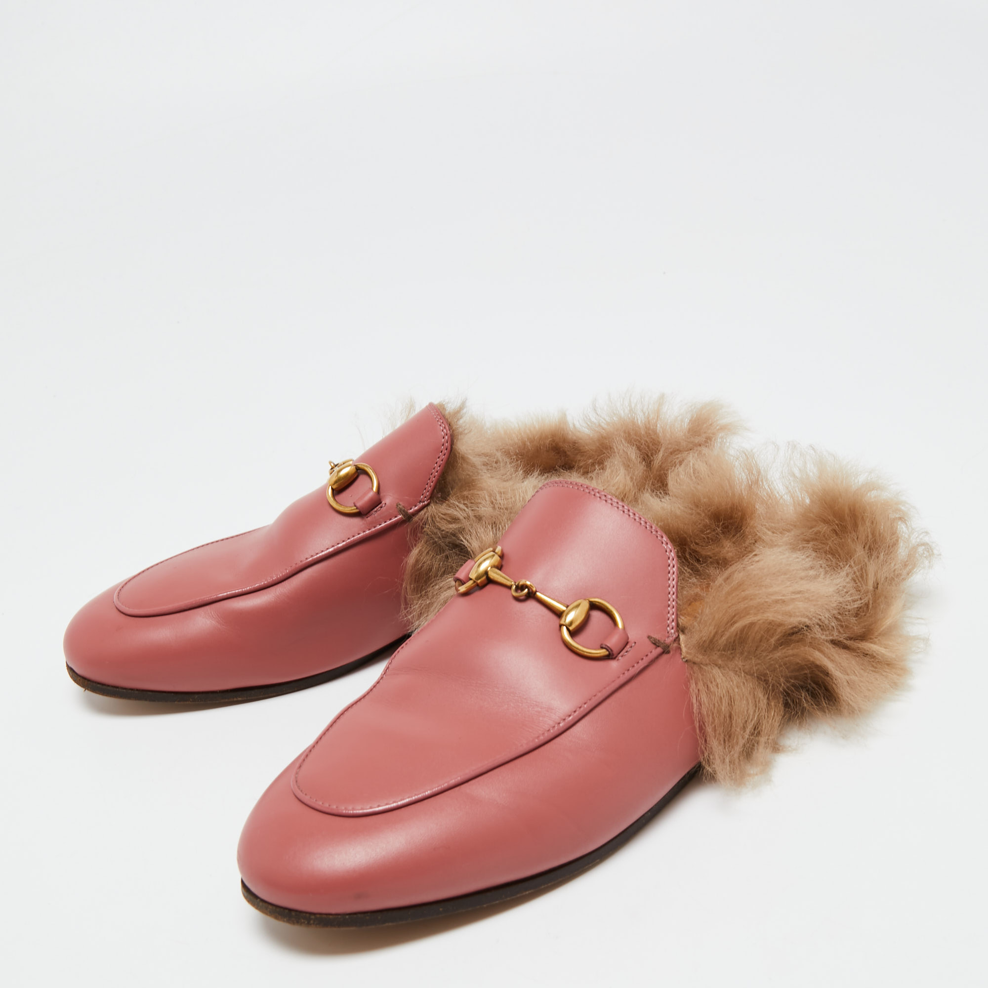 

Gucci Pink Leather Horsebit Princetown Horsebit Flat Mules Size