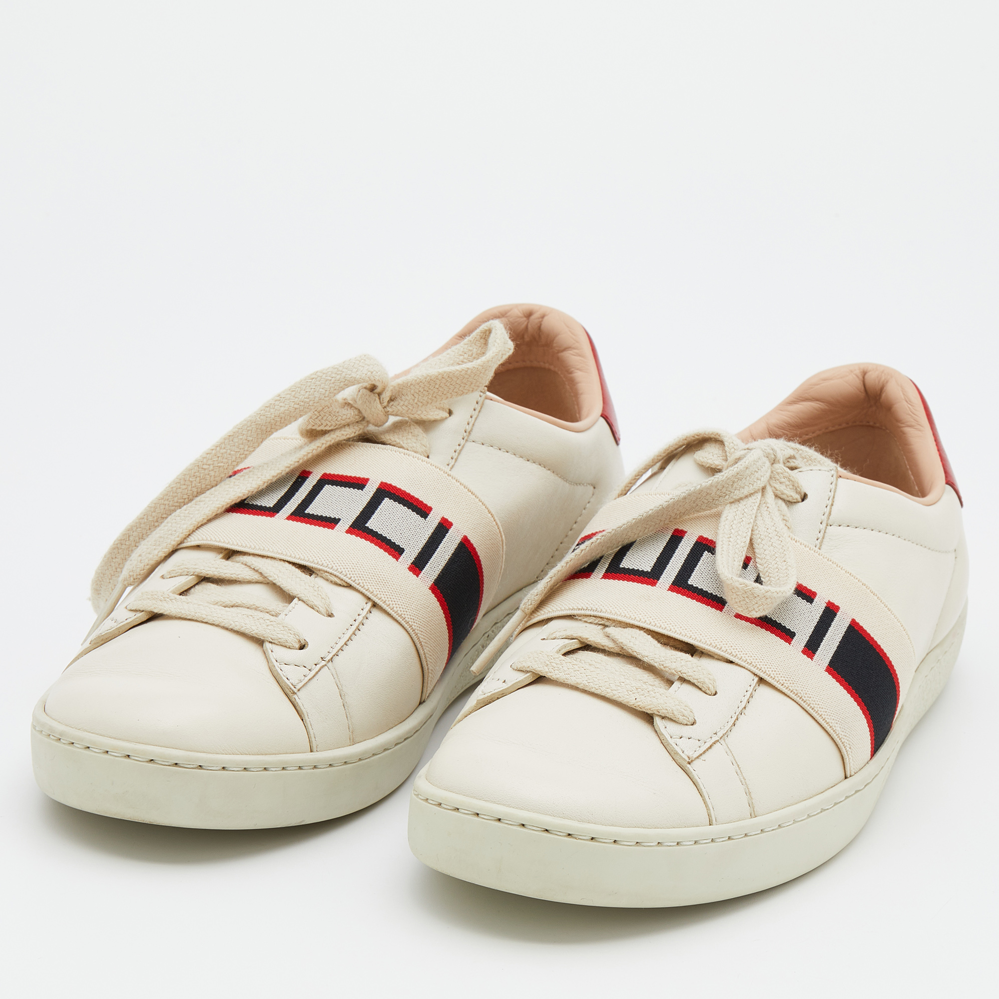 

Gucci White/Red Leather Elastic Band Ace Low Top Sneakers Size