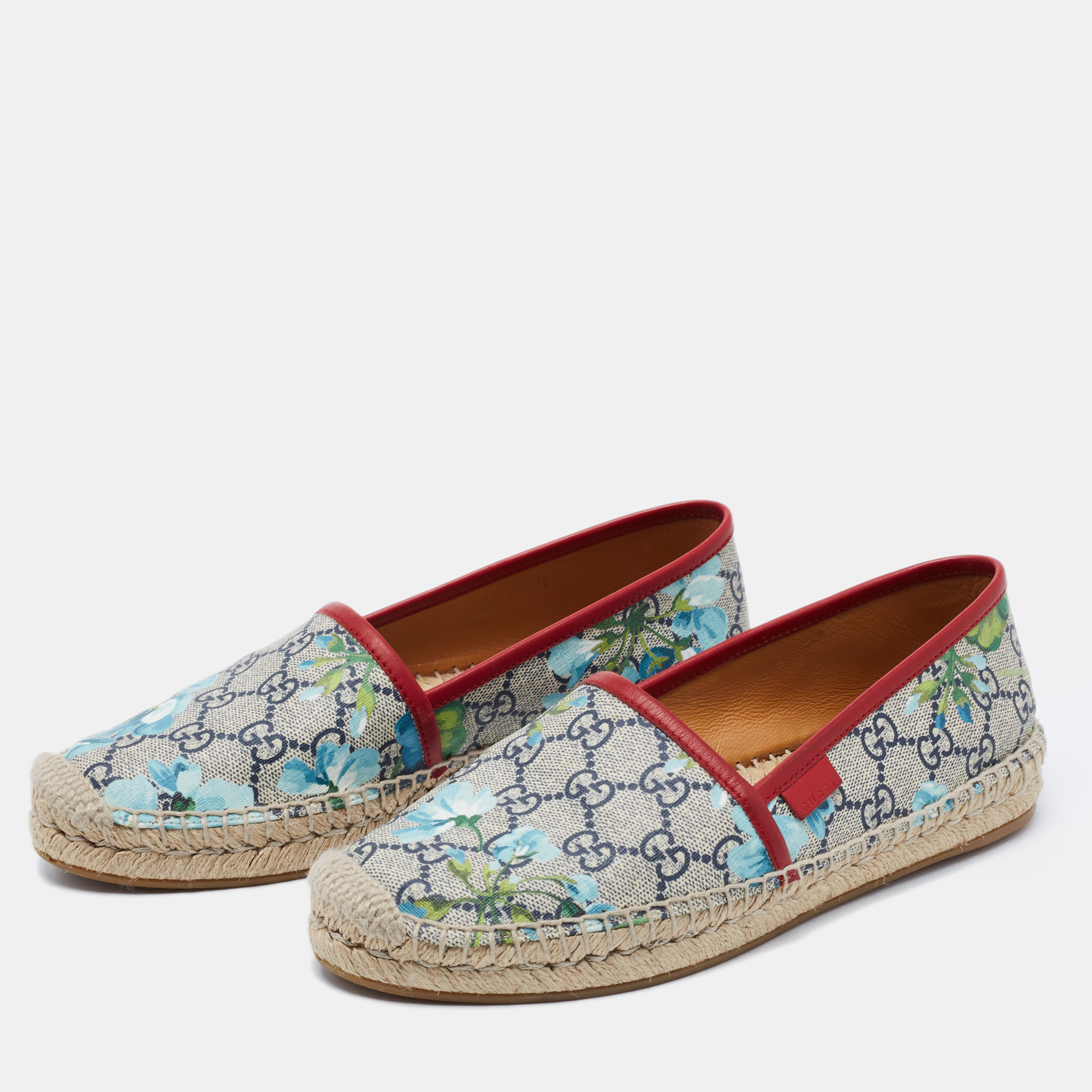 

Gucci Multicolor Blooms Print GG Supreme Canvas Flat Espadrilles Size