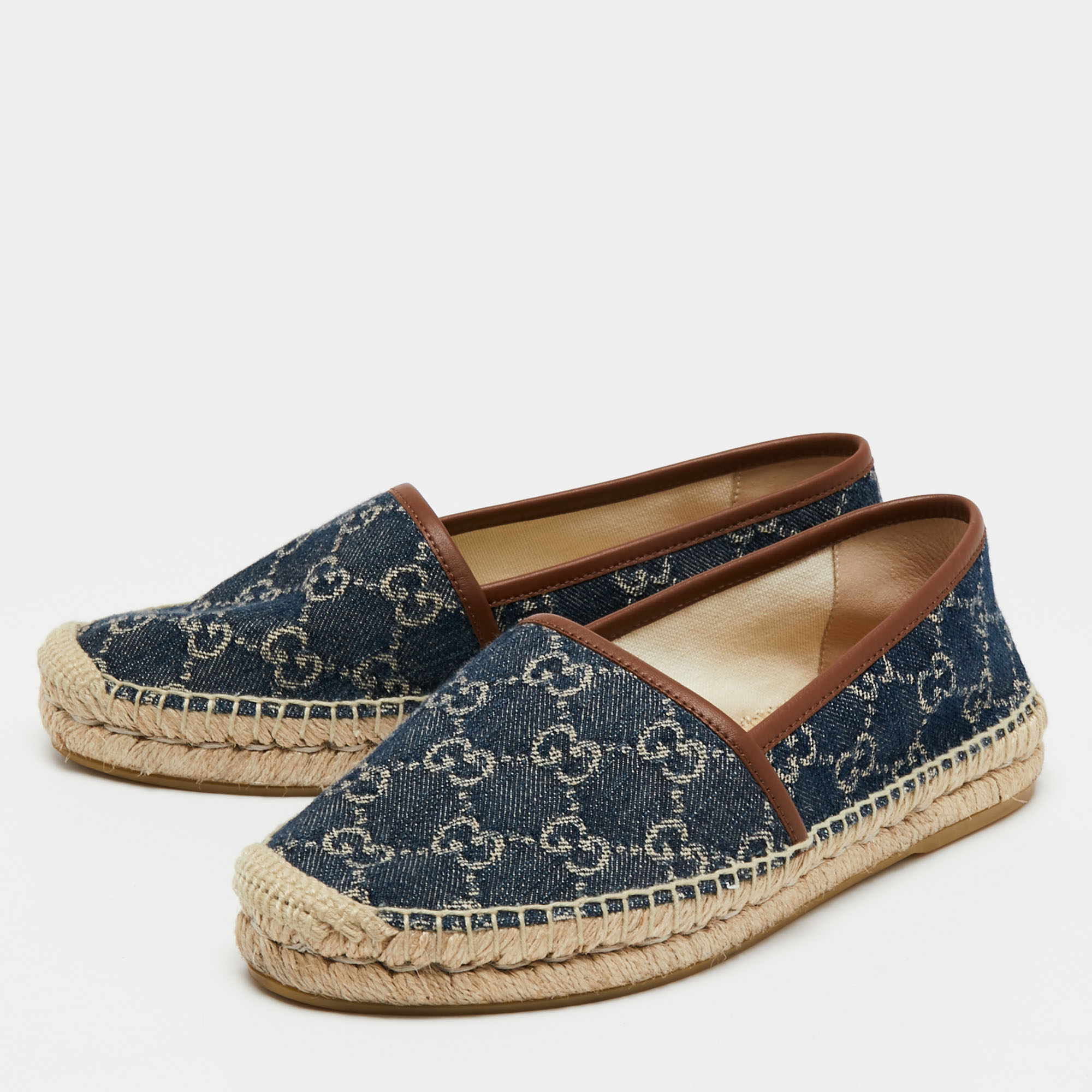 

Gucci Blue Denim And Leather Jacquard Espadrille Flats Size