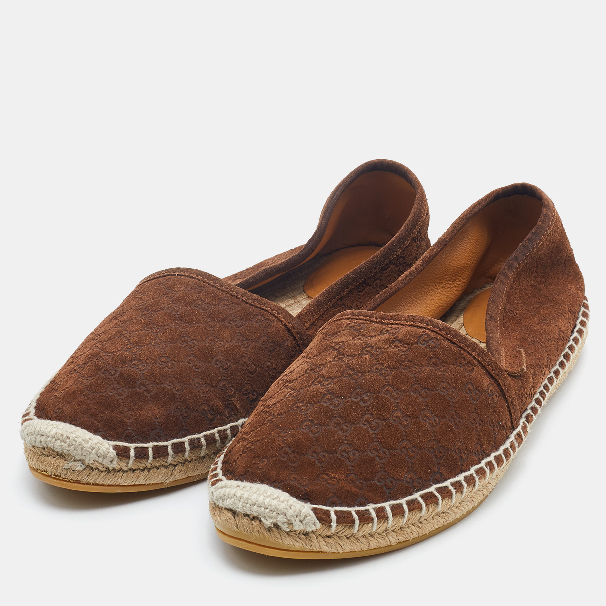 

Gucci Brown Micro Guccissima Suede Espadrille Flats Size