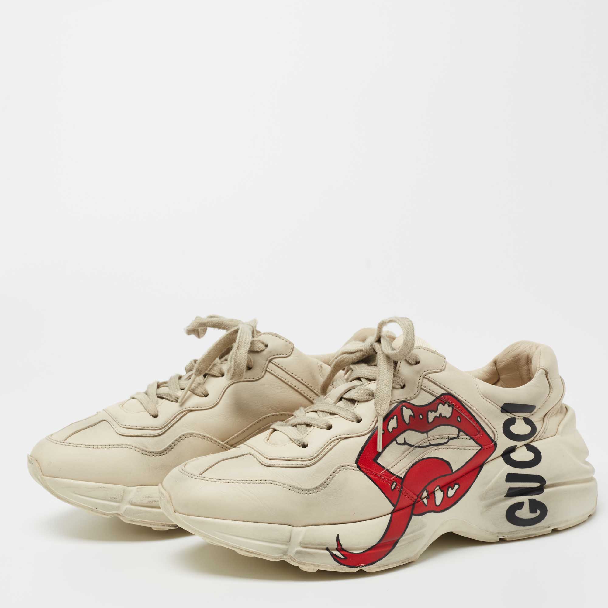 

Gucci Cream Leather Rhyton Rock'n'Roll Lace Up Sneakers Size