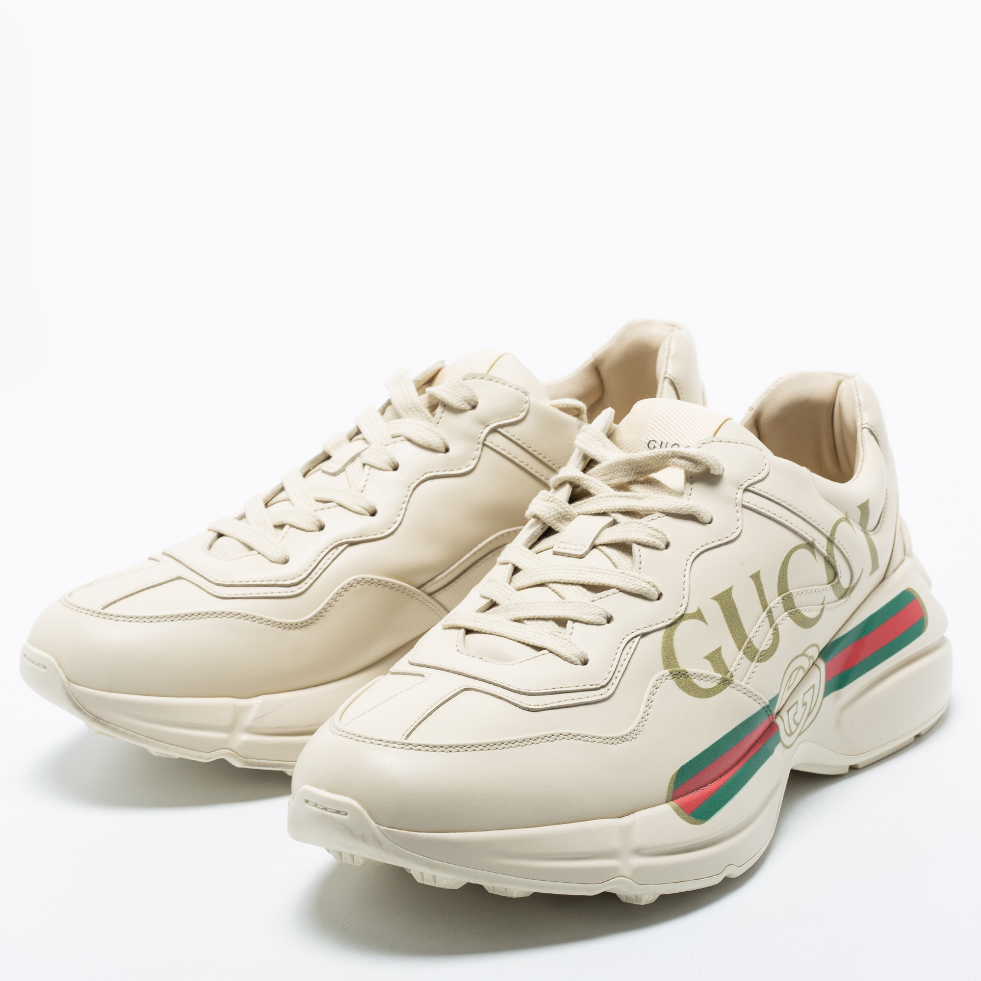 

Gucci Off White Leather Rhyton Vintage Gucci Logo Sneakers Size