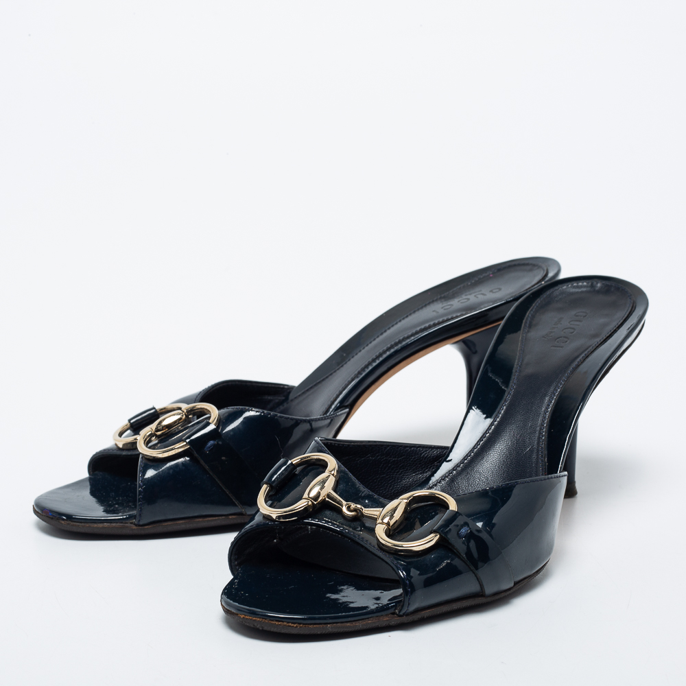 

Gucci Navy Blue Patent Leather Hollywood Slide Sandals Size