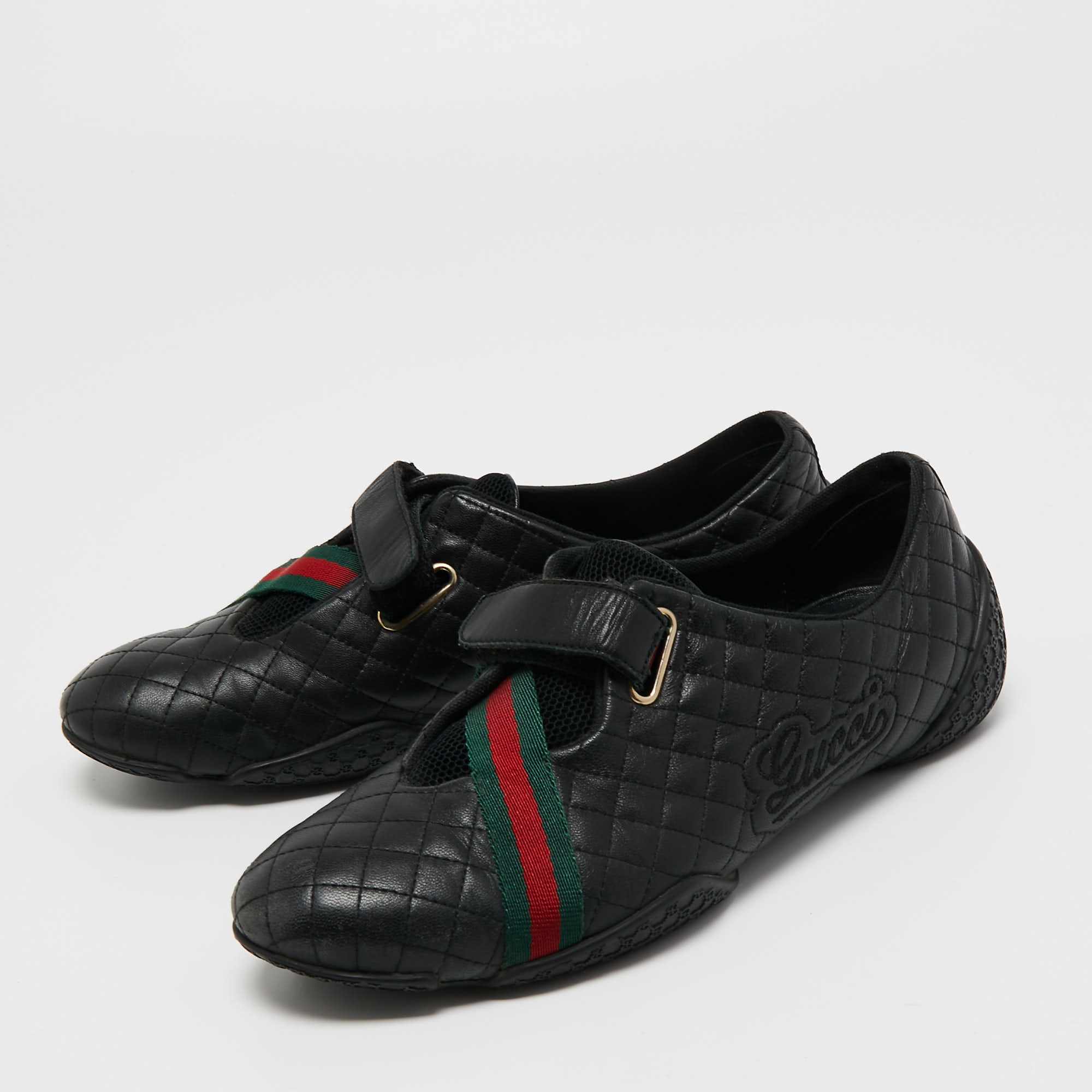 

Gucci Black Quilted Leather Web Low Top Sneakers Size