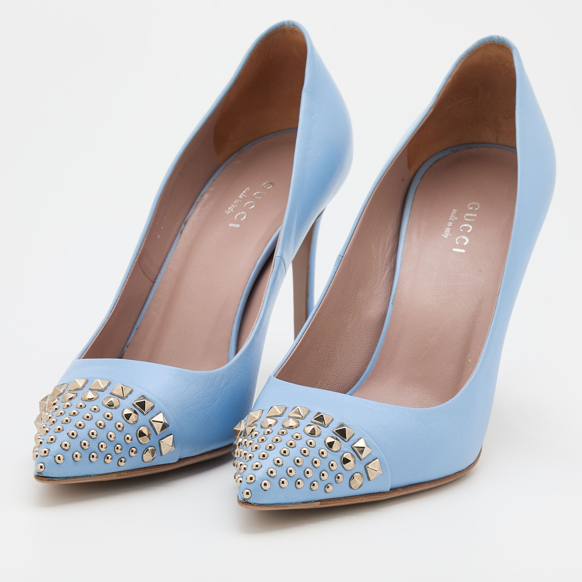 

Gucci Blue Leather Coline Embellished Pumps Size