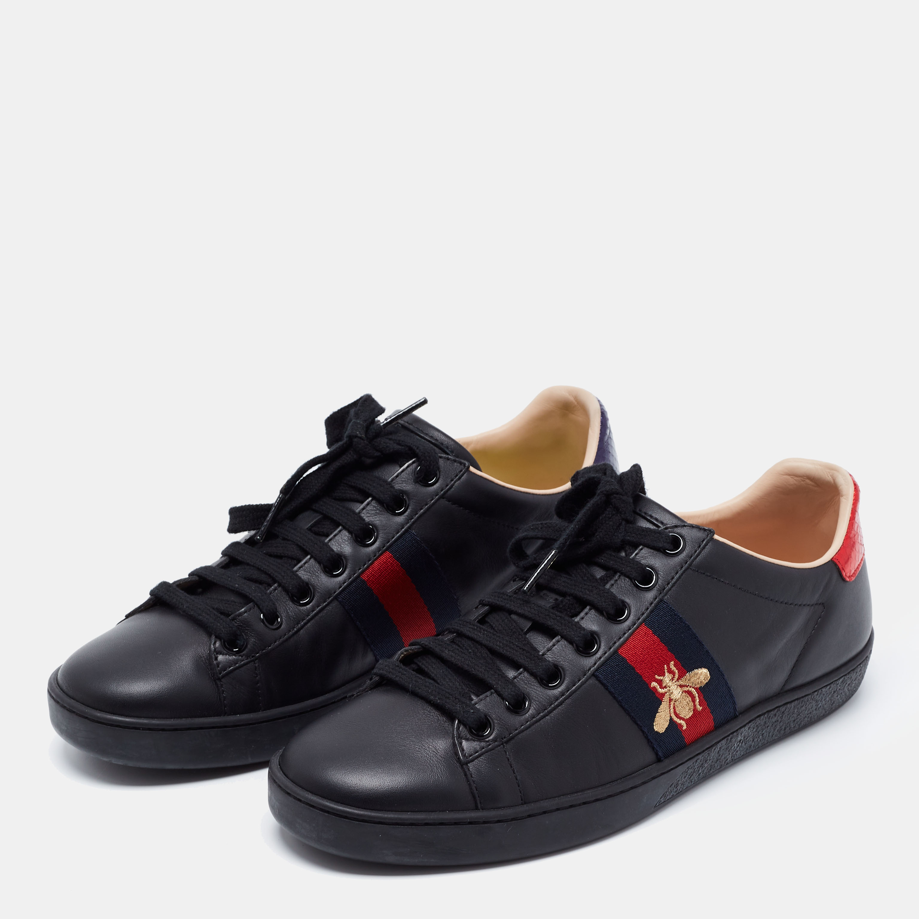

Gucci Black Leather Ace Low Top Sneakers Size