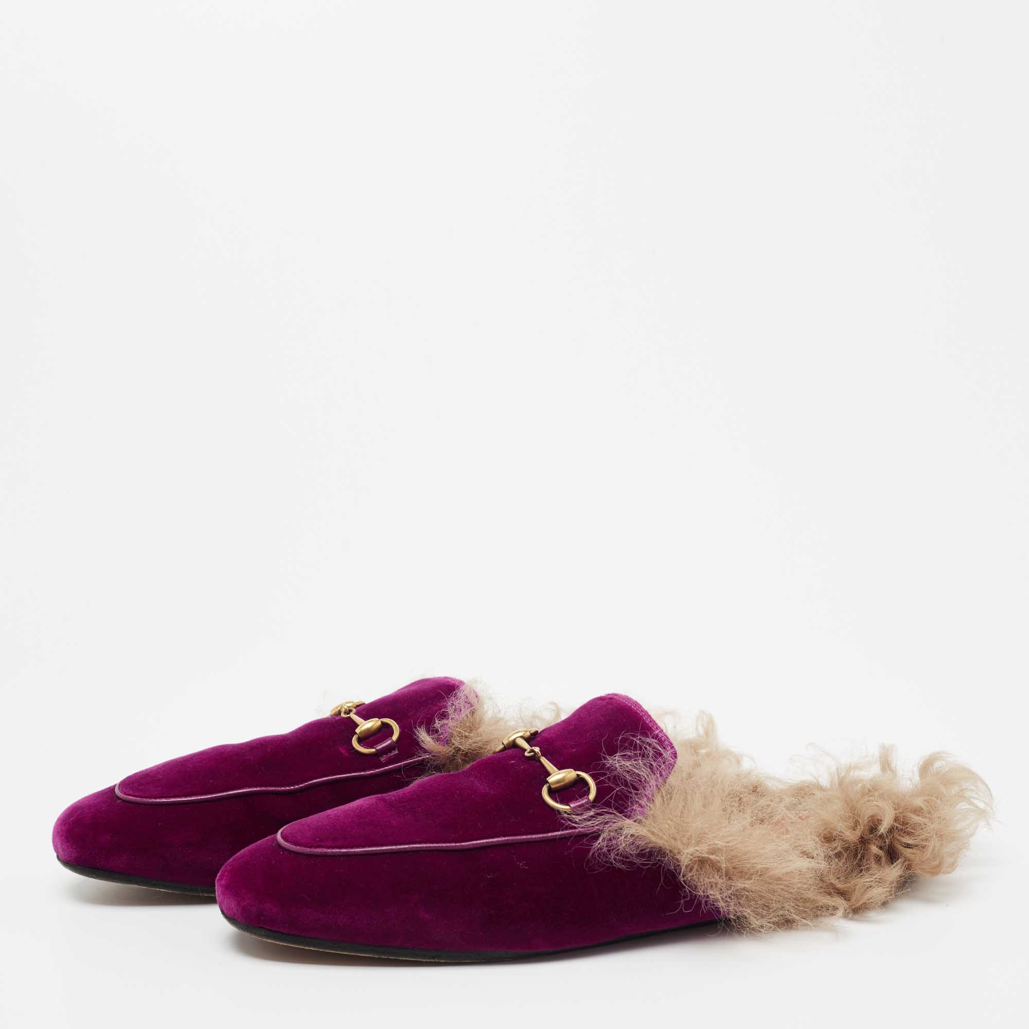 

Gucci Purple Velvet Princetown Horsebit Flat Mules Size