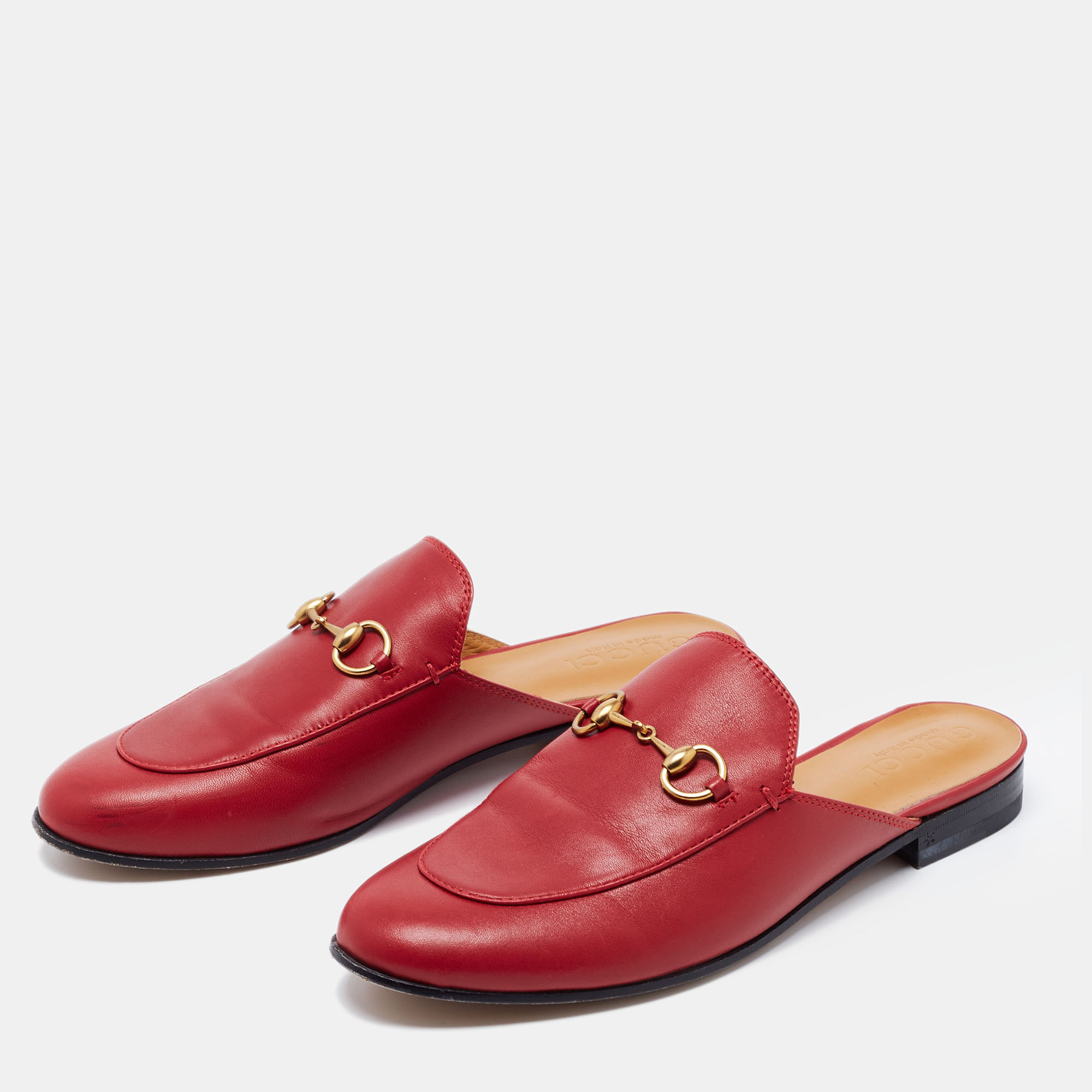 

Gucci Red Leather Princetown Mules Size