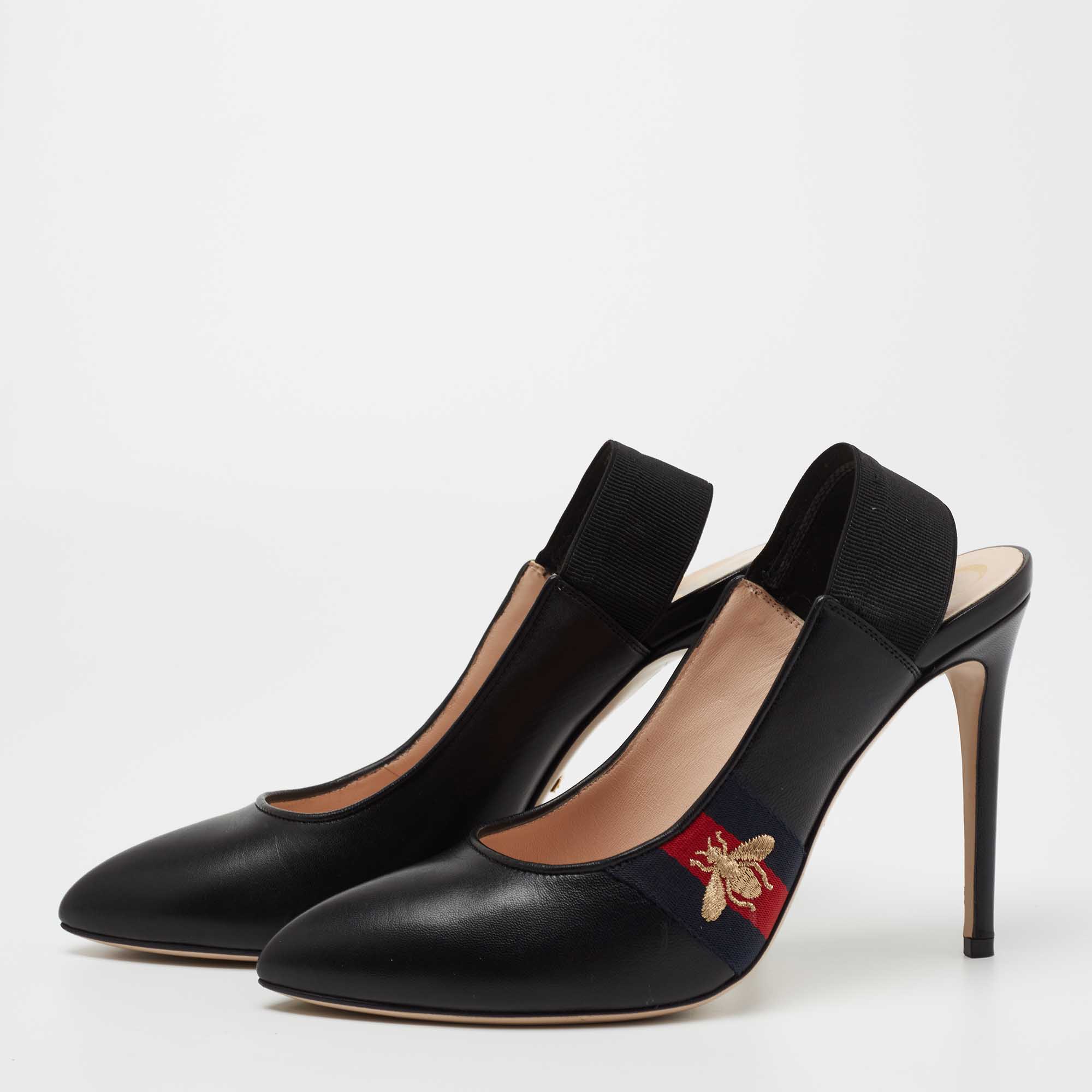 

Gucci Black Leather Sylvie Bee Slingback Pumps Size