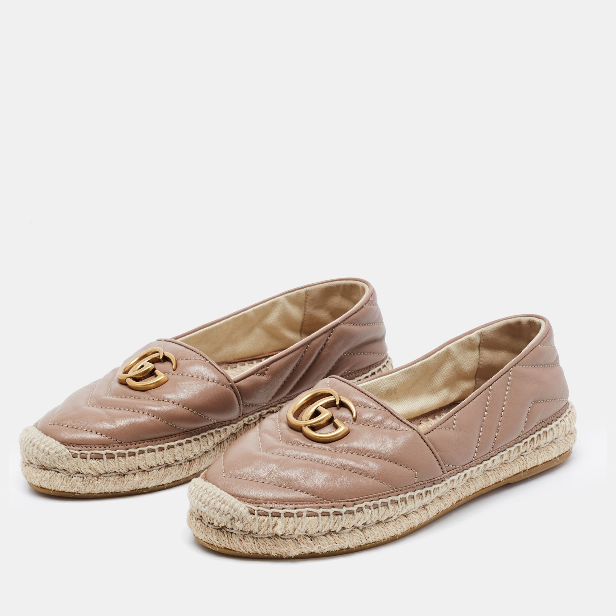 

Gucci Beige Quilted Leather GG Marmont Espradrille Flats Size
