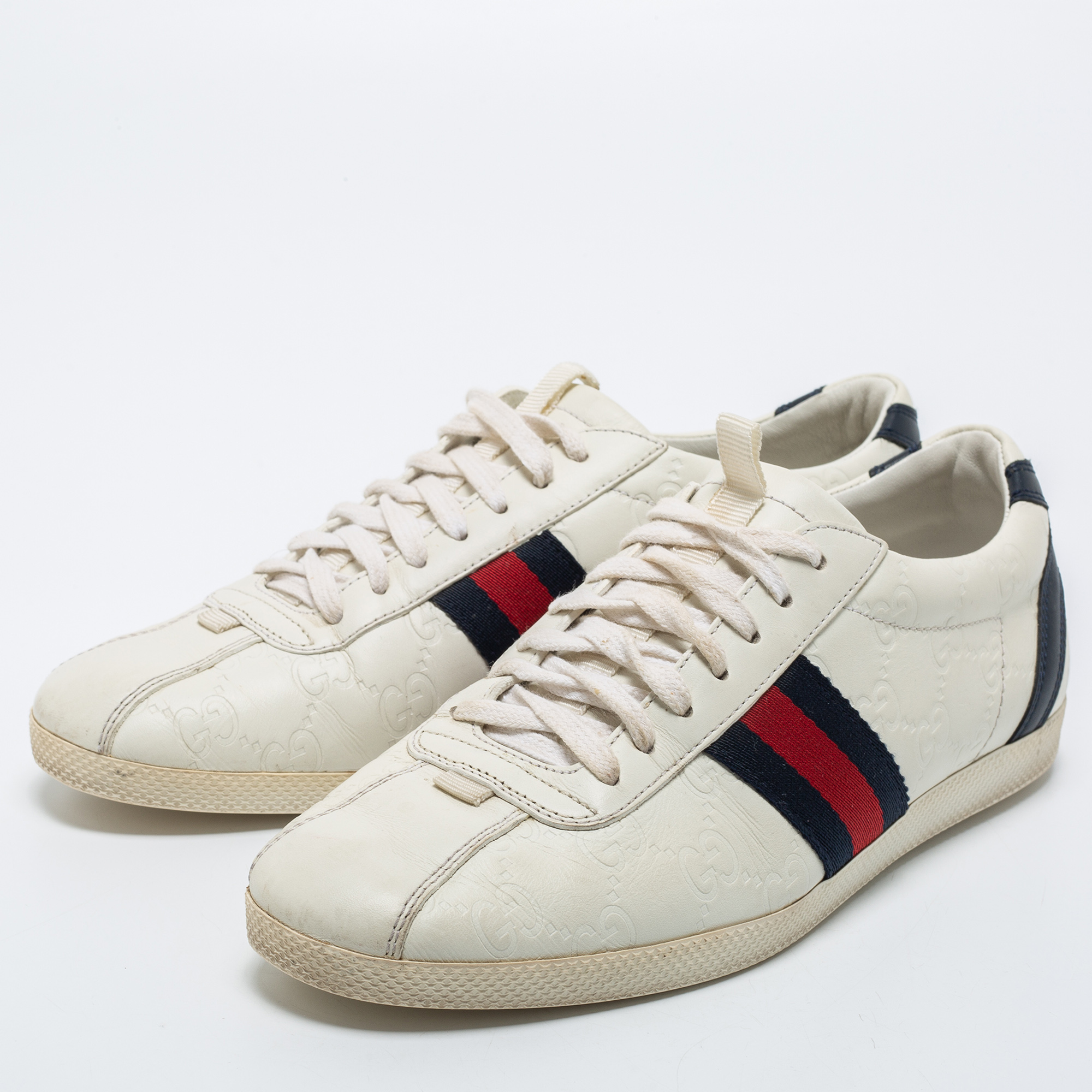 

Gucci White Guccissima Leather Web Detail Low Top Sneakers Size