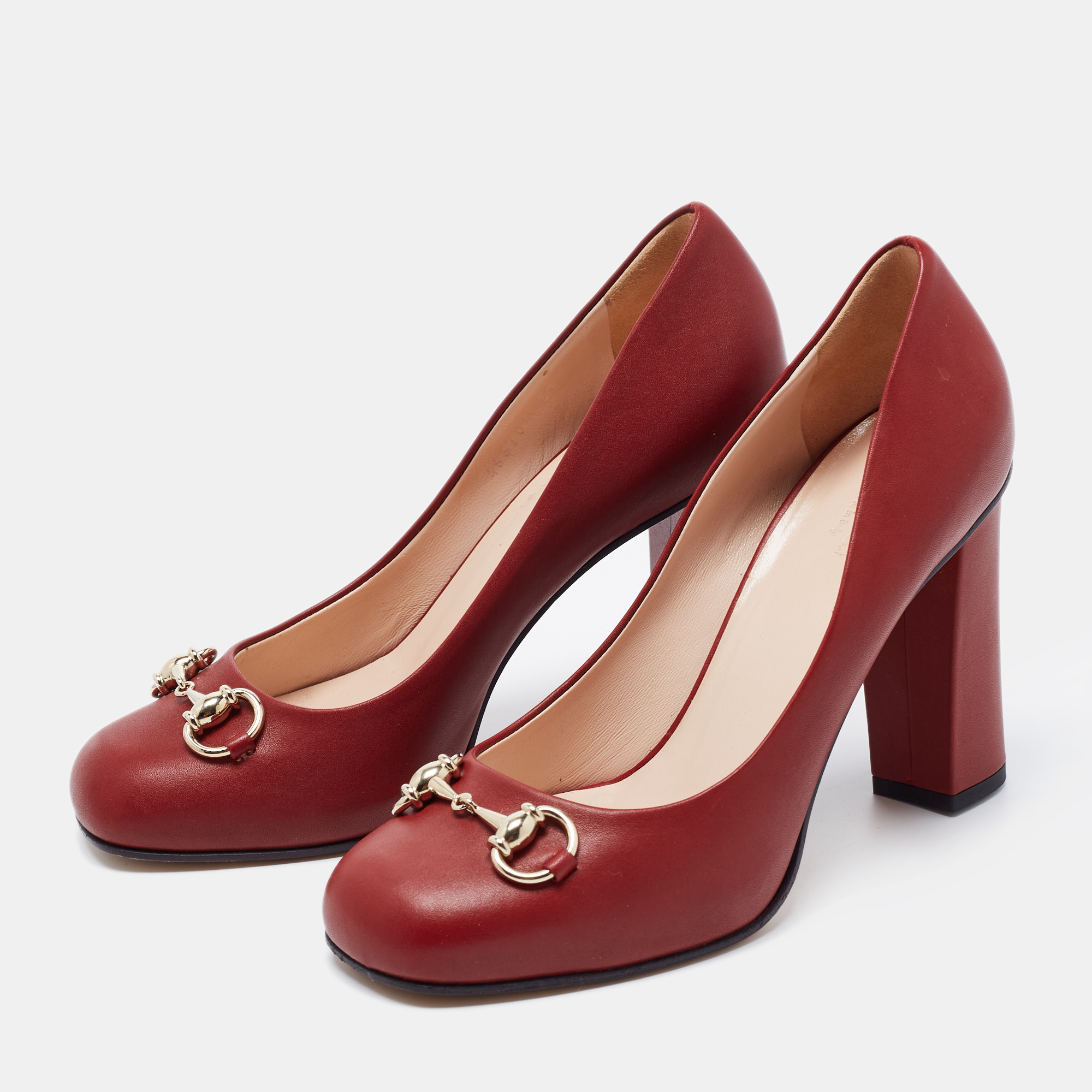 

Gucci Red Leather Horsebit Block Heel Pumps Size, Burgundy