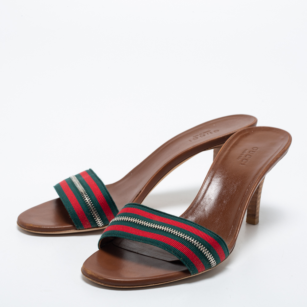 

Gucci Tricolor Zip Web Canvas Slide Sandals Size, Green