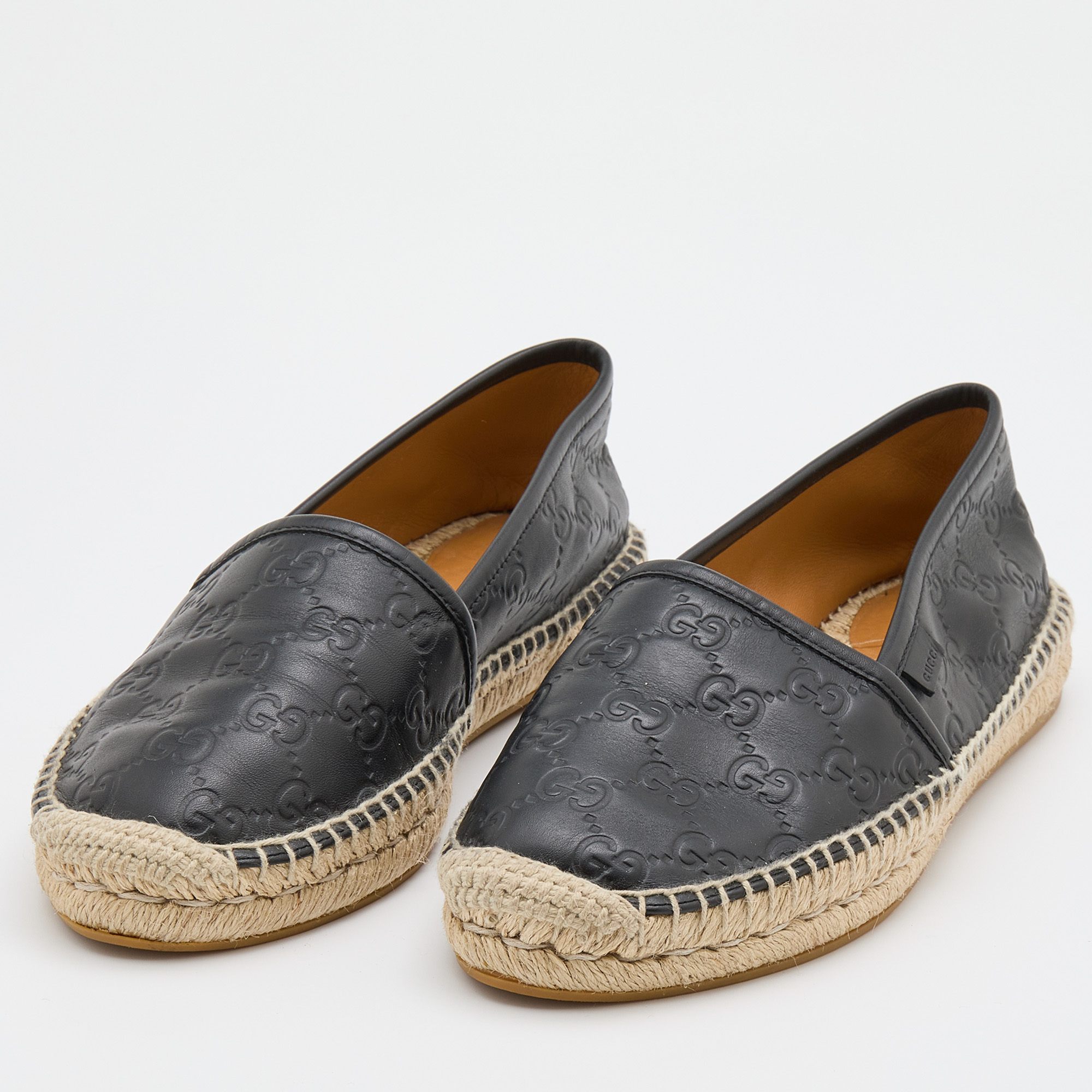 

Gucci Black Guccissima Leather Pilar Espadrille Flats Size