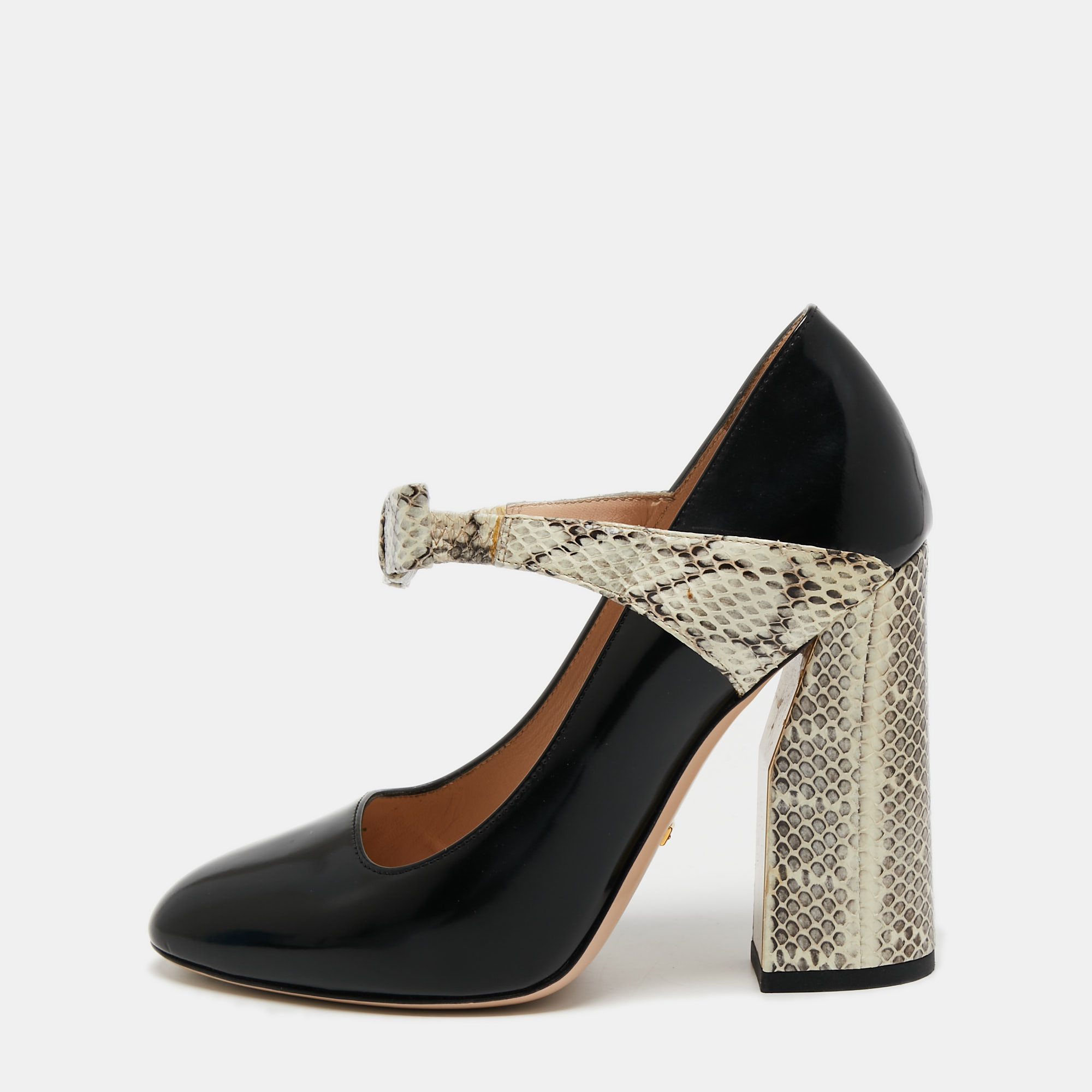 

Gucci Tricolor Leather and Snakeskin Nimue Mary Jane Pumps Size, Black