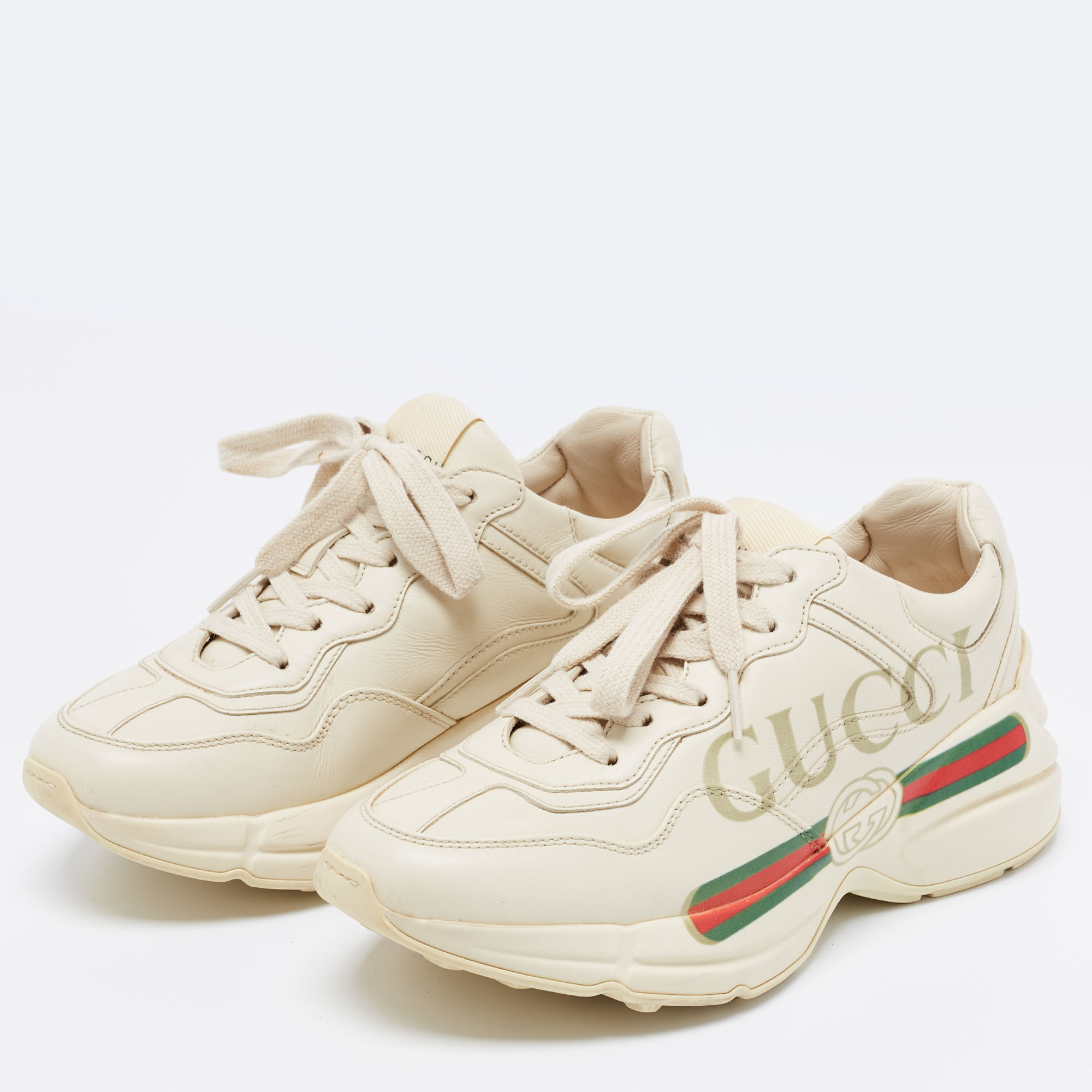 

Gucci Beige Leather Rhyton Sneakers Size