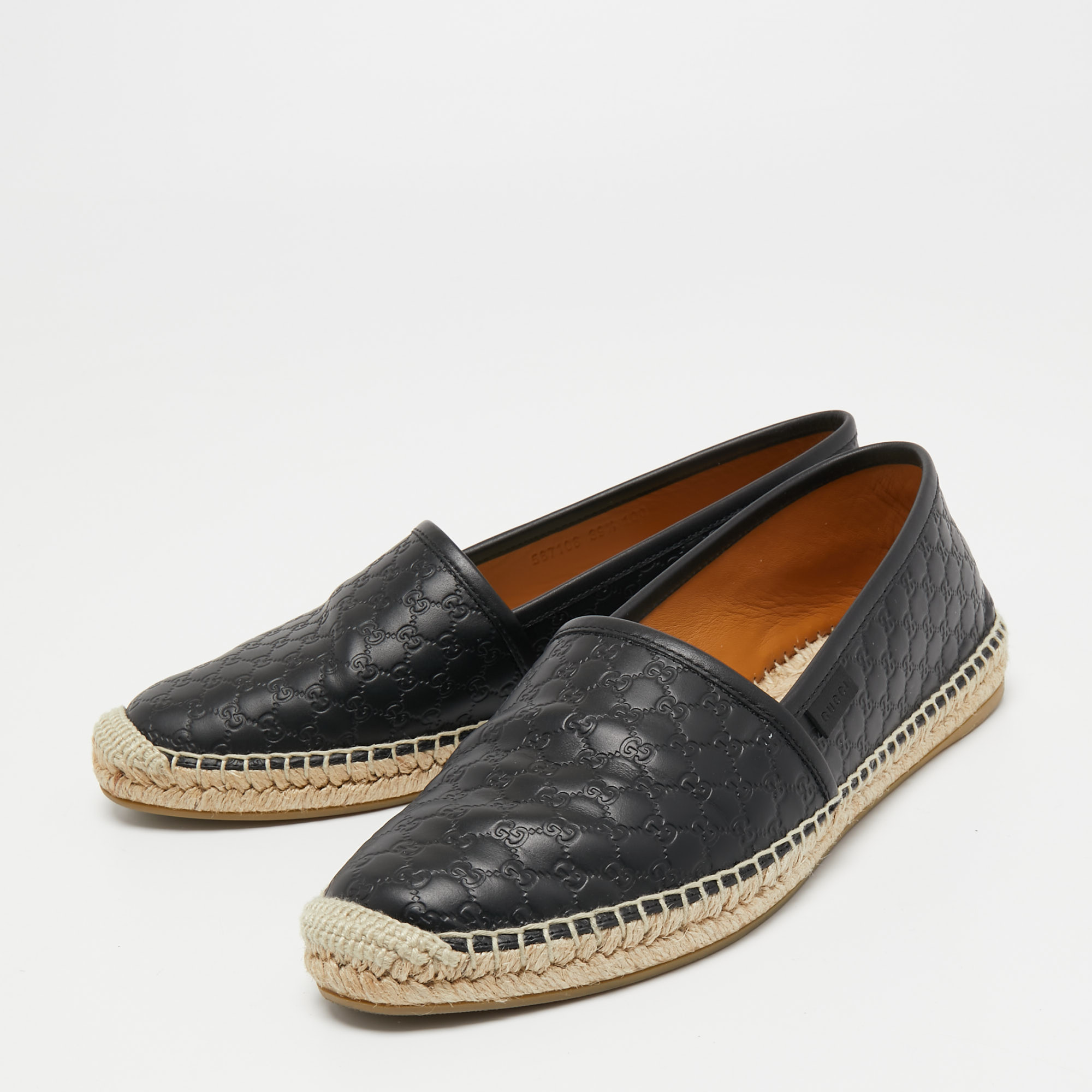 

Gucci Black Microguccissima Leather Flat Espadrilles Size